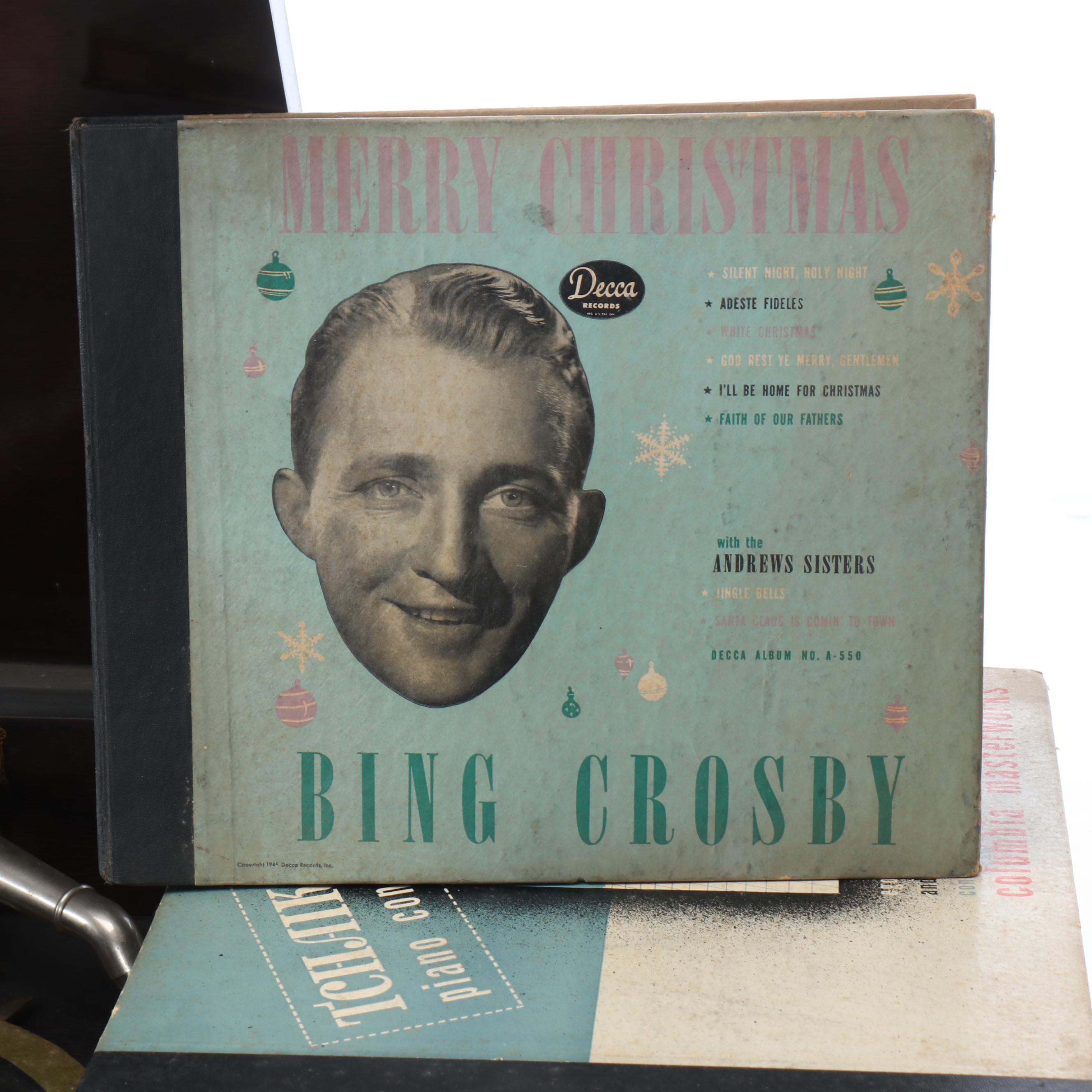 Kimball Walnut Cabinet Phonograph with Vinyl Records, Early 20th Century