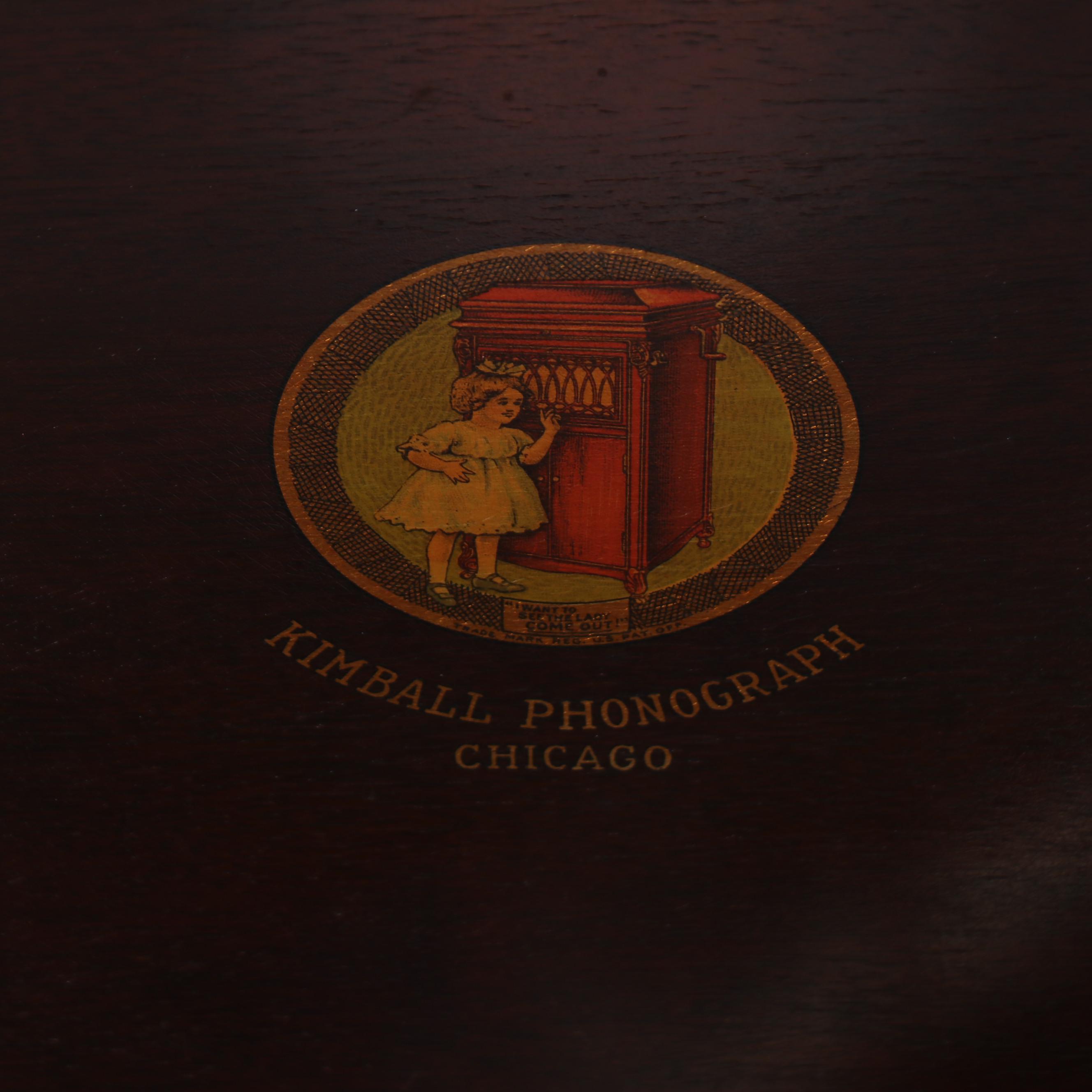 Kimball Walnut Cabinet Phonograph with Vinyl Records, Early 20th Century