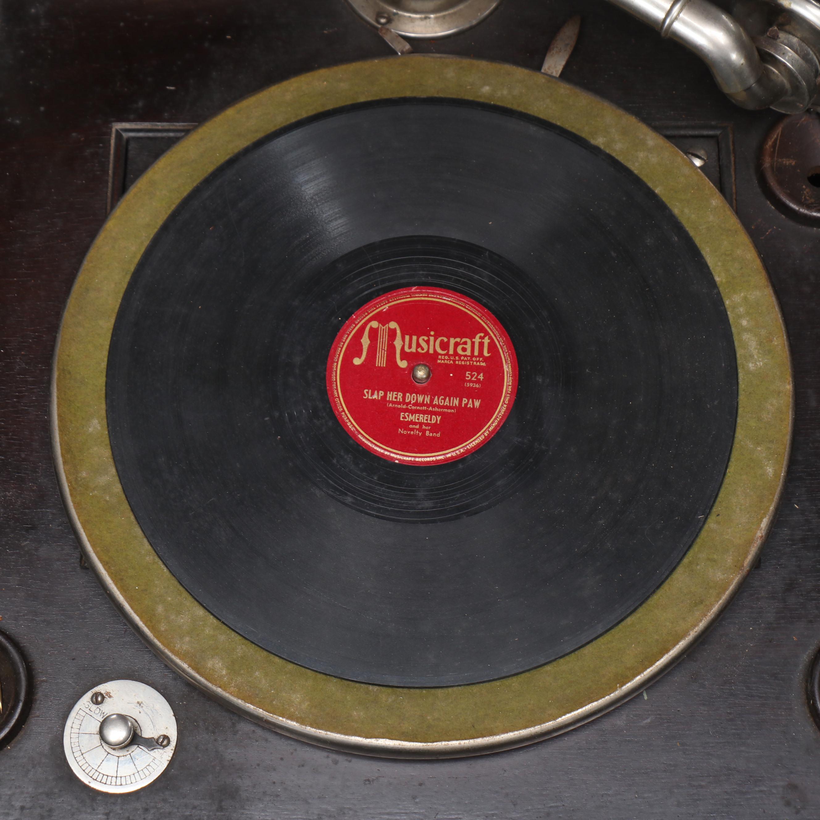 Kimball Walnut Cabinet Phonograph with Vinyl Records, Early 20th Century