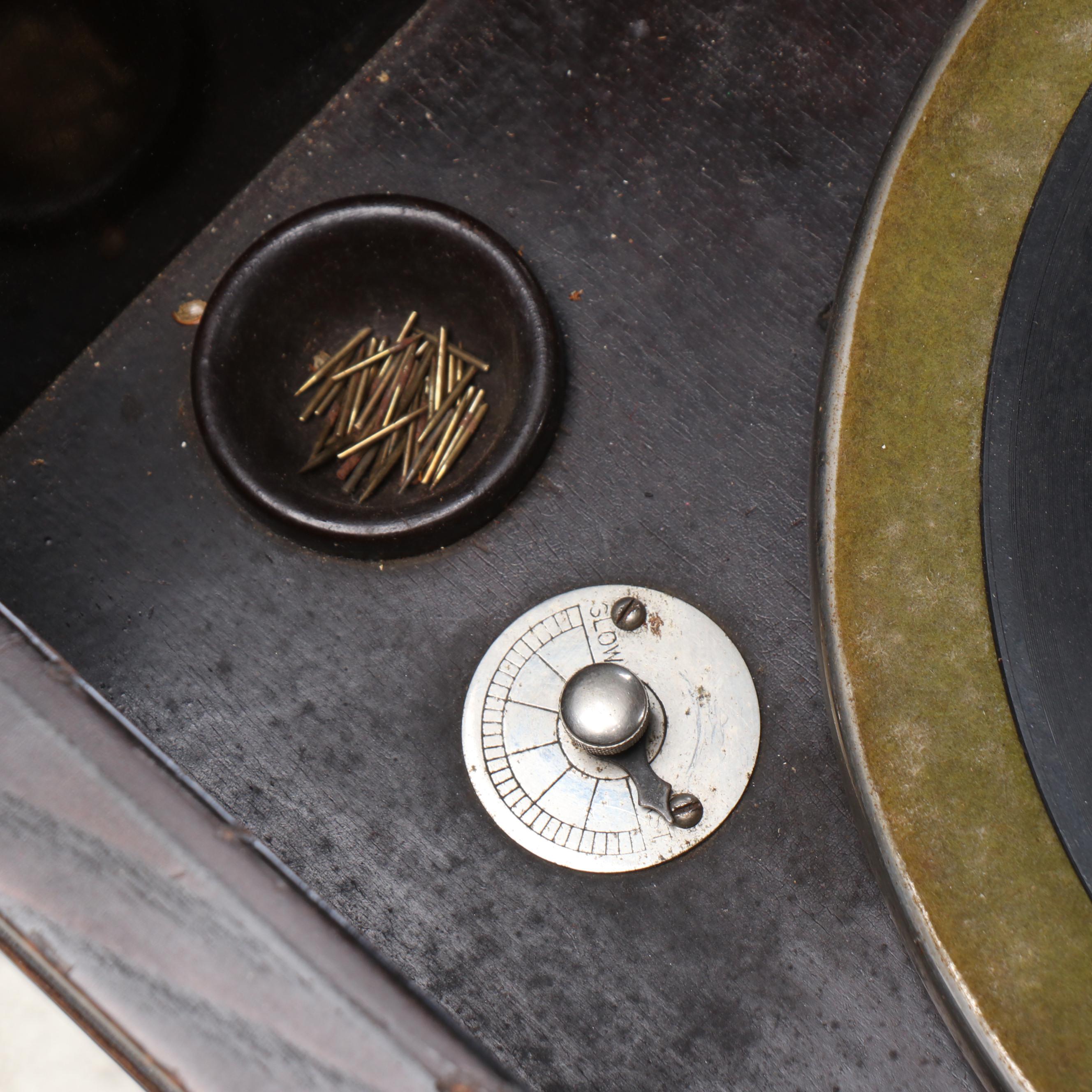 Kimball Walnut Cabinet Phonograph with Vinyl Records, Early 20th Century