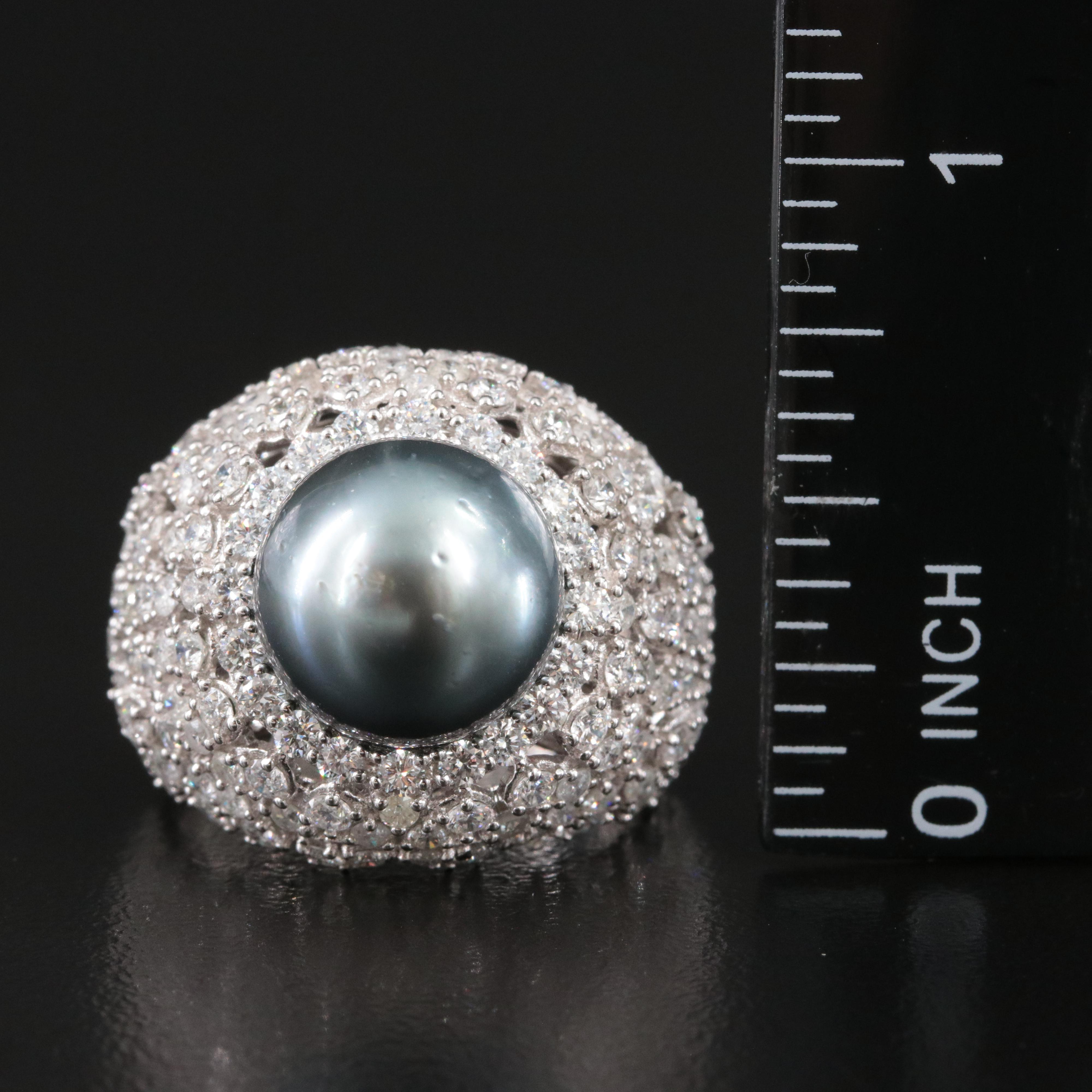 Oscar Friedman 18K 11.00 MM Pearl and 3.00 CTW Diamond Dome Ring
