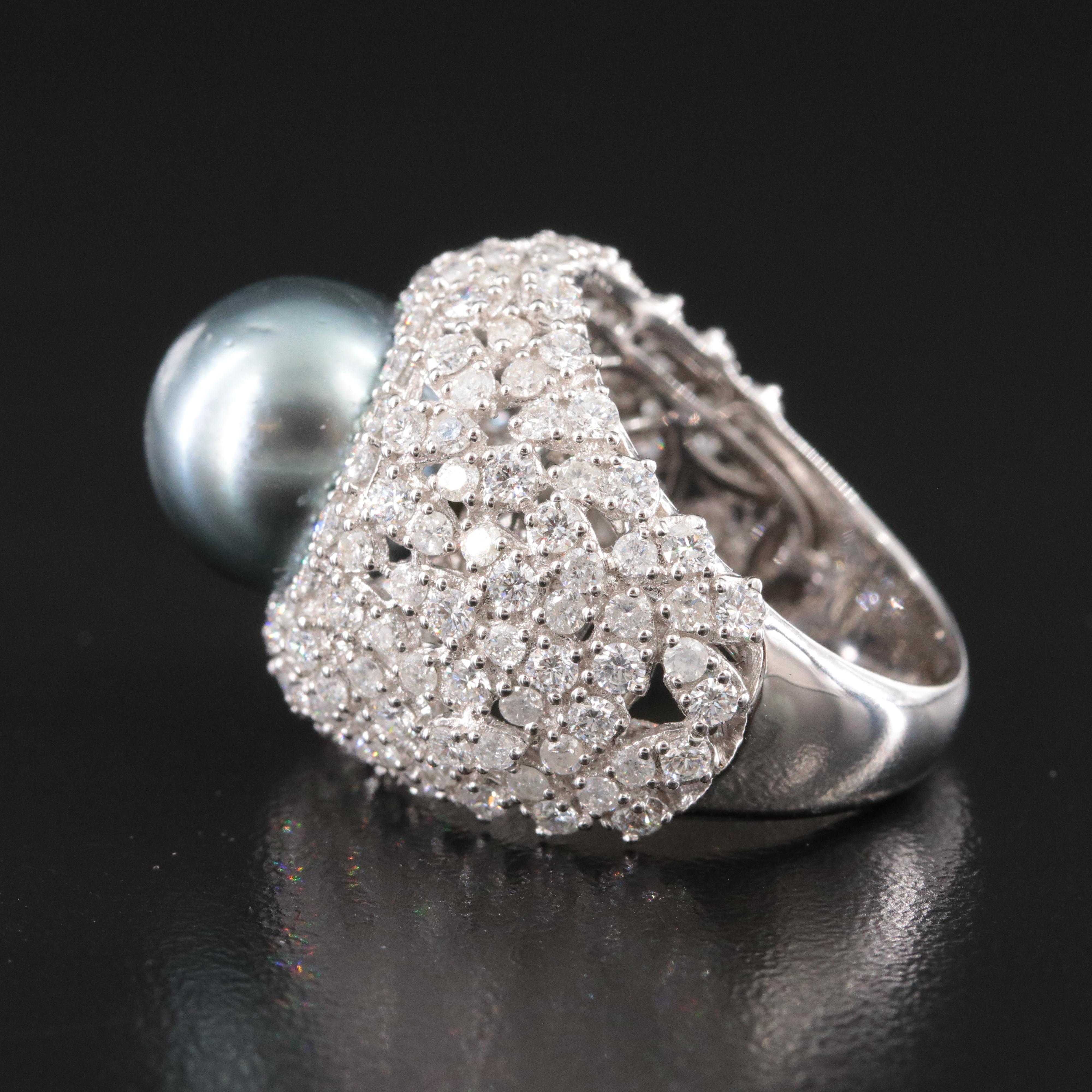 Oscar Friedman 18K 11.00 MM Pearl and 3.00 CTW Diamond Dome Ring