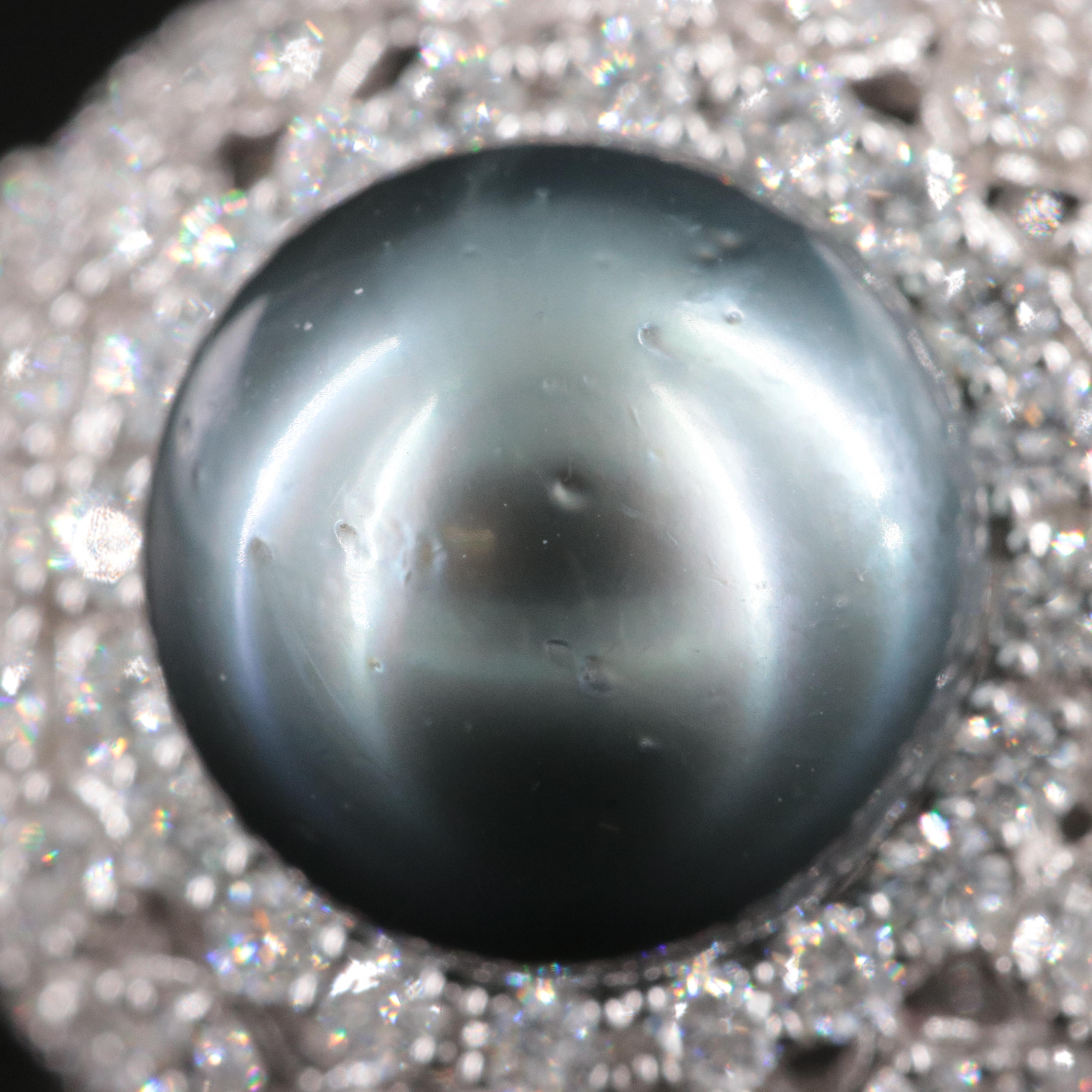 Oscar Friedman 18K 11.00 MM Pearl and 3.00 CTW Diamond Dome Ring