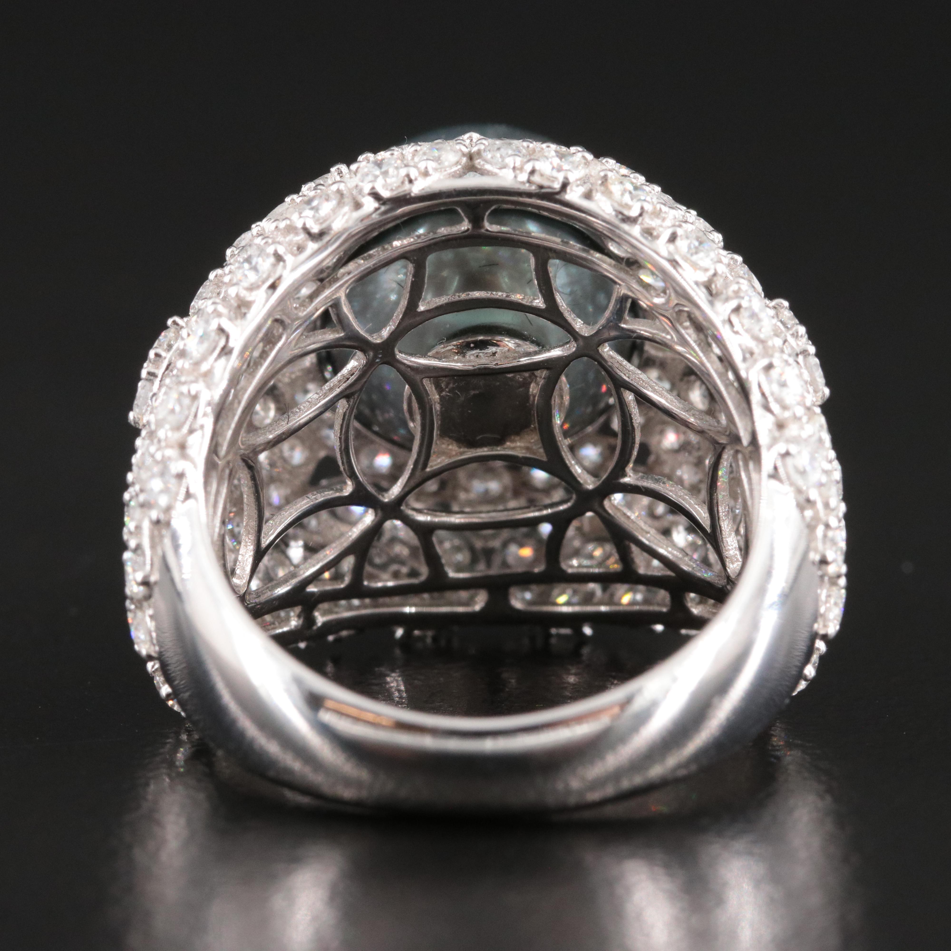 Oscar Friedman 18K 11.00 MM Pearl and 3.00 CTW Diamond Dome Ring