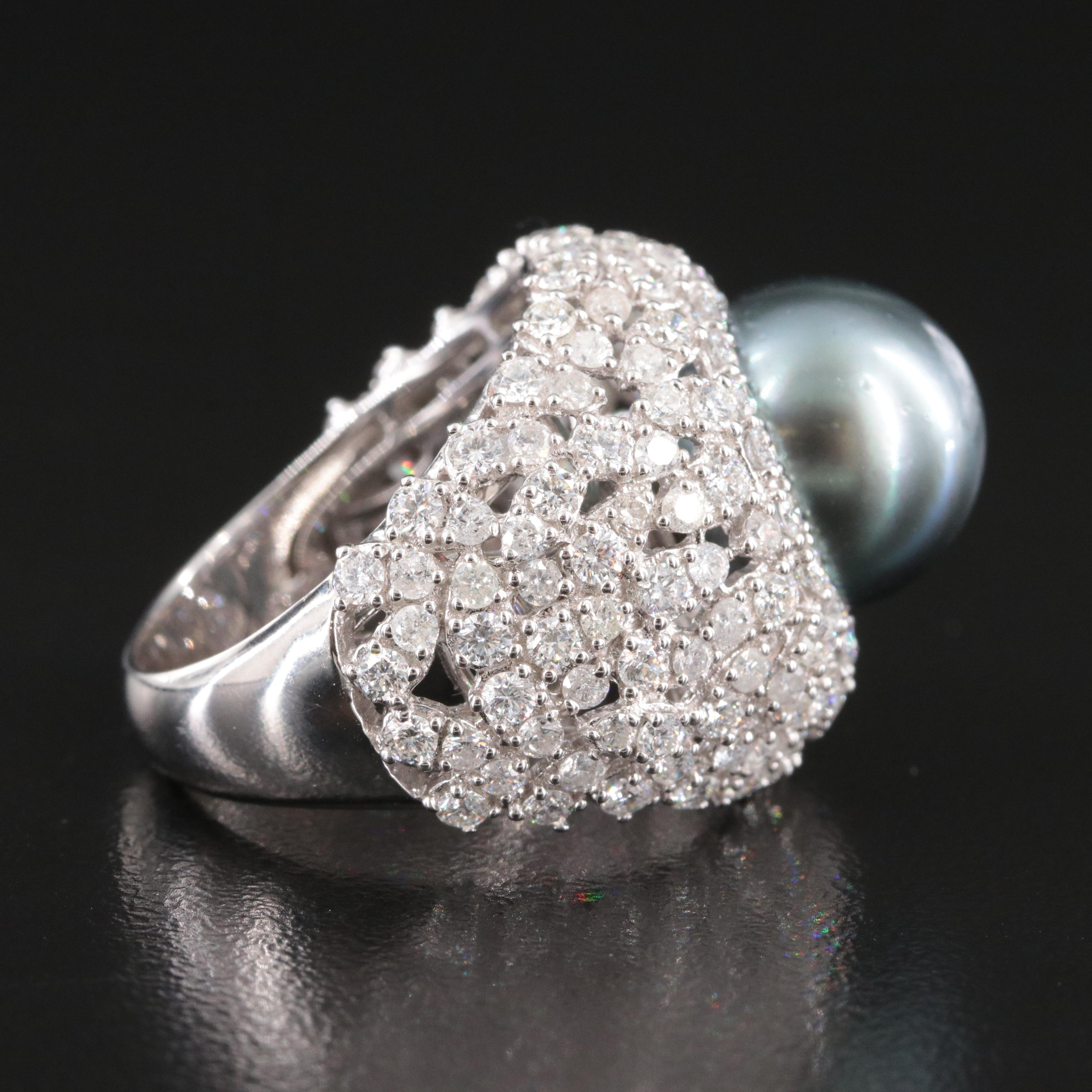 Oscar Friedman 18K 11.00 MM Pearl and 3.00 CTW Diamond Dome Ring