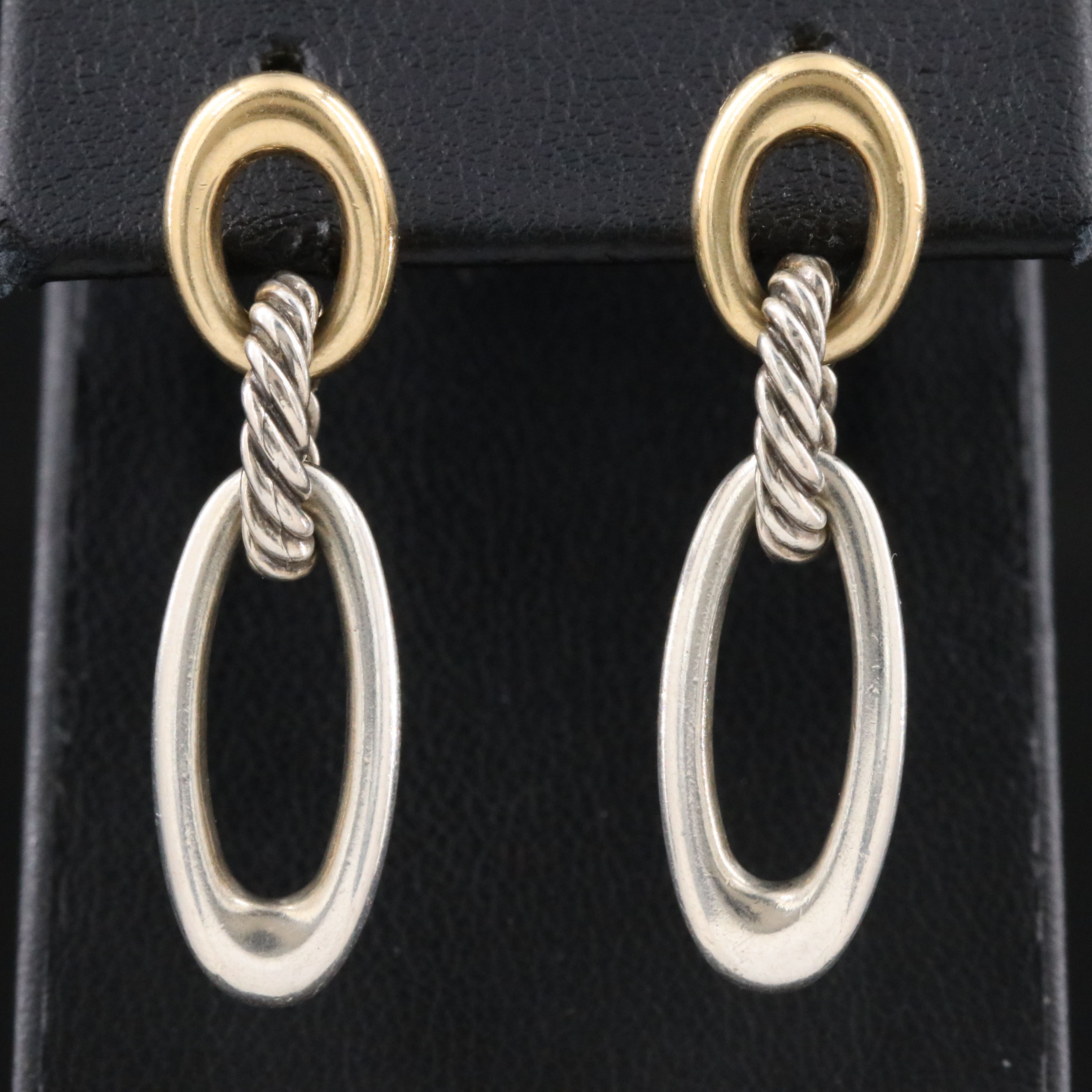 David Yurman Sterling and 18K Oval Ellipse Earrings