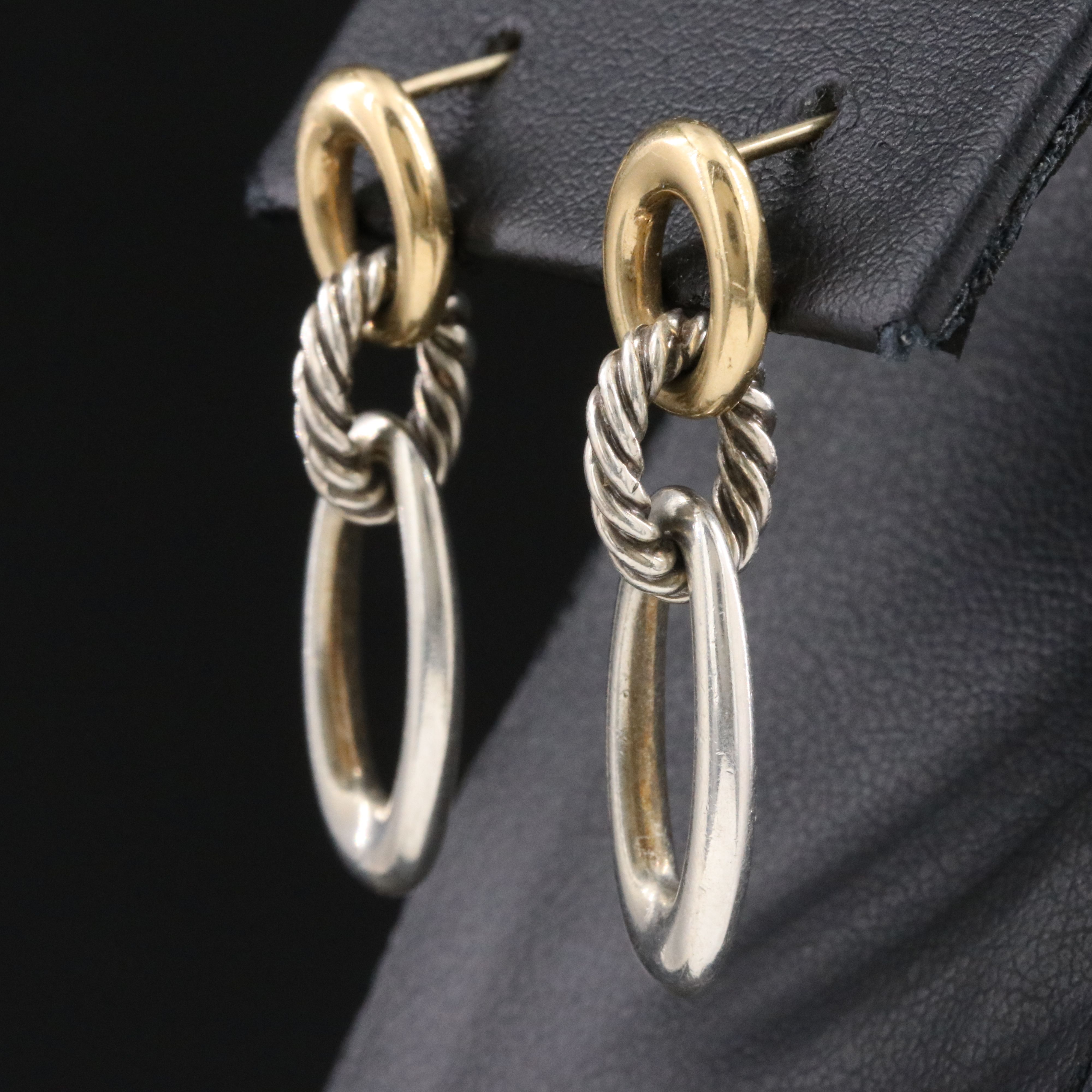 David Yurman Sterling and 18K Oval Ellipse Earrings