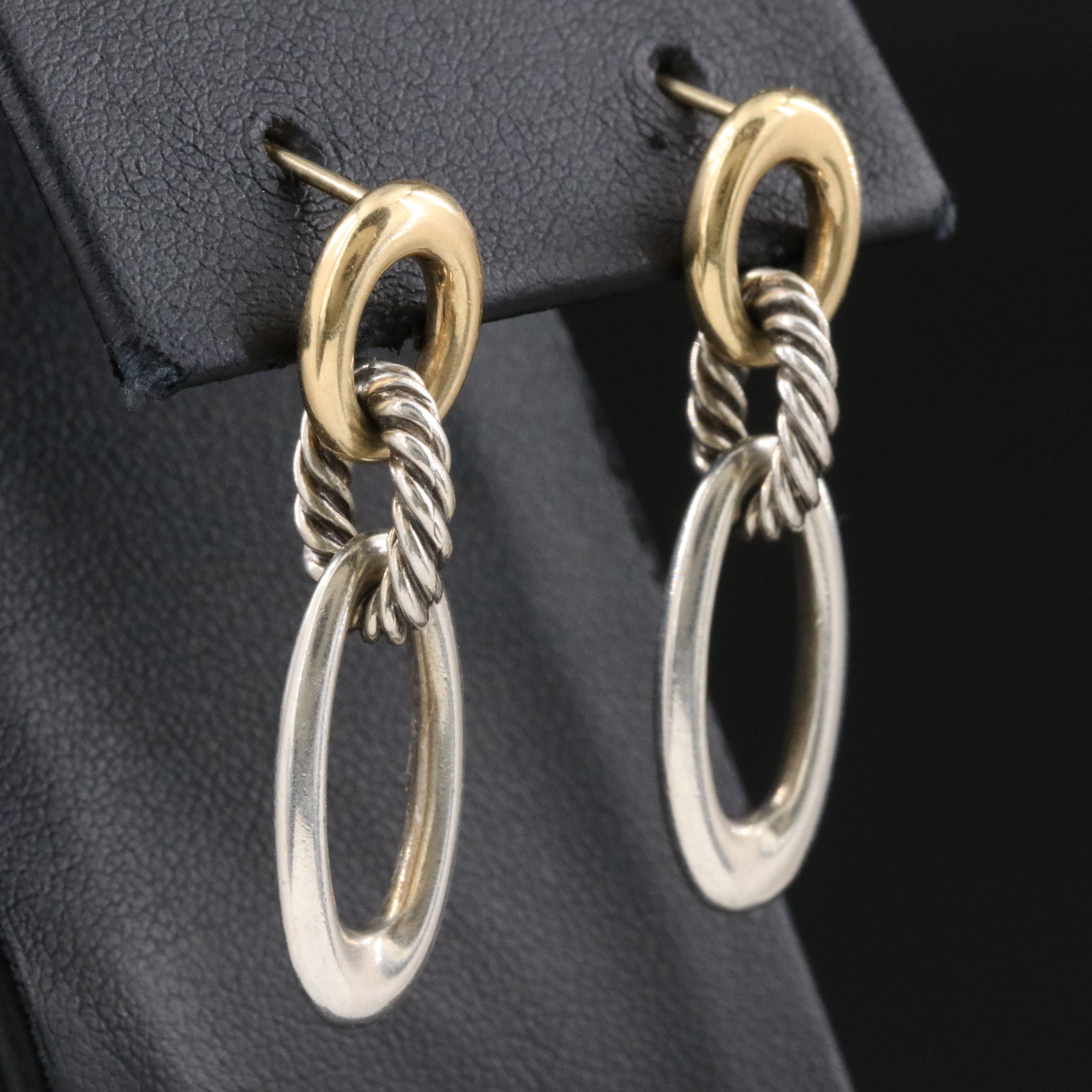 David Yurman Sterling and 18K Oval Ellipse Earrings