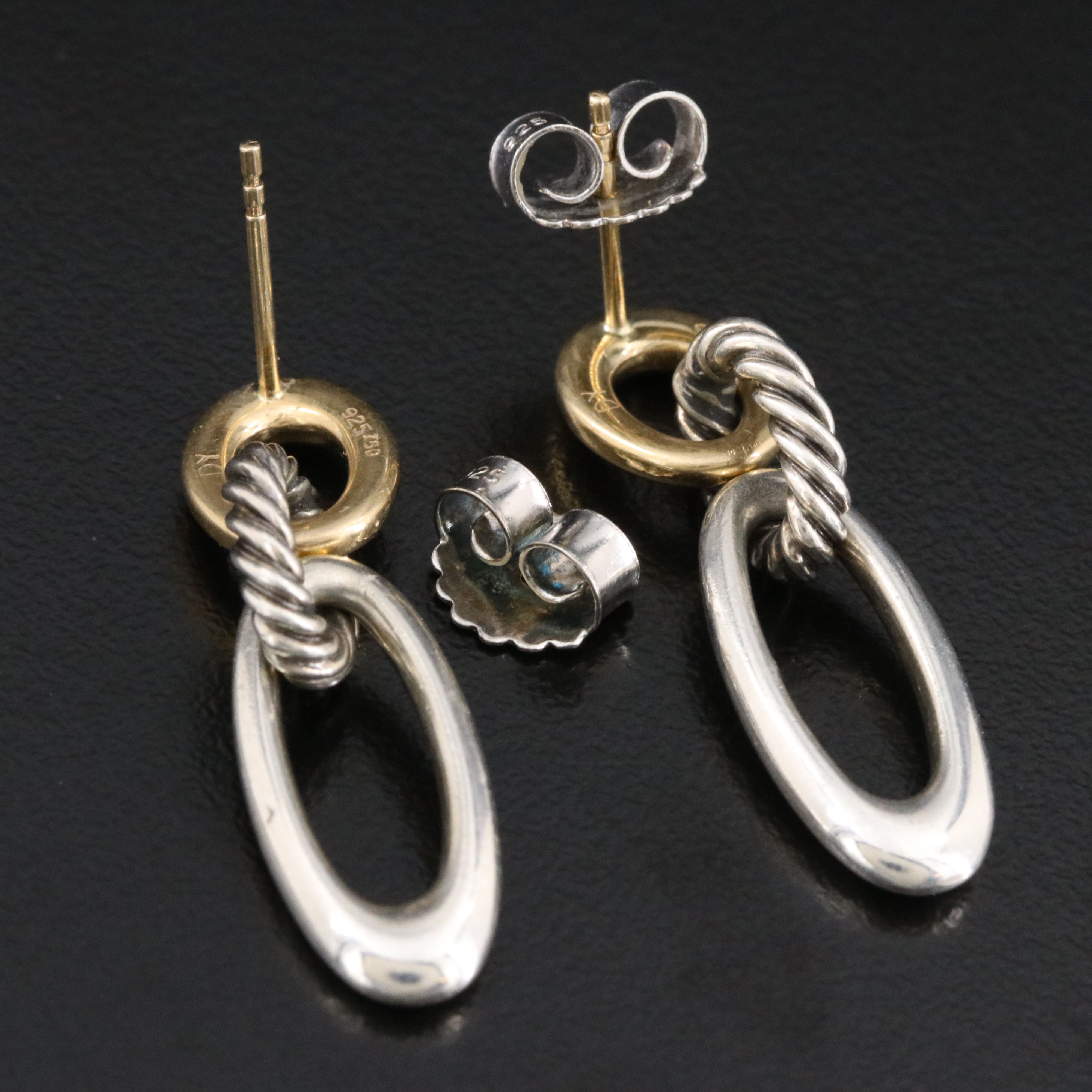 David Yurman Sterling and 18K Oval Ellipse Earrings