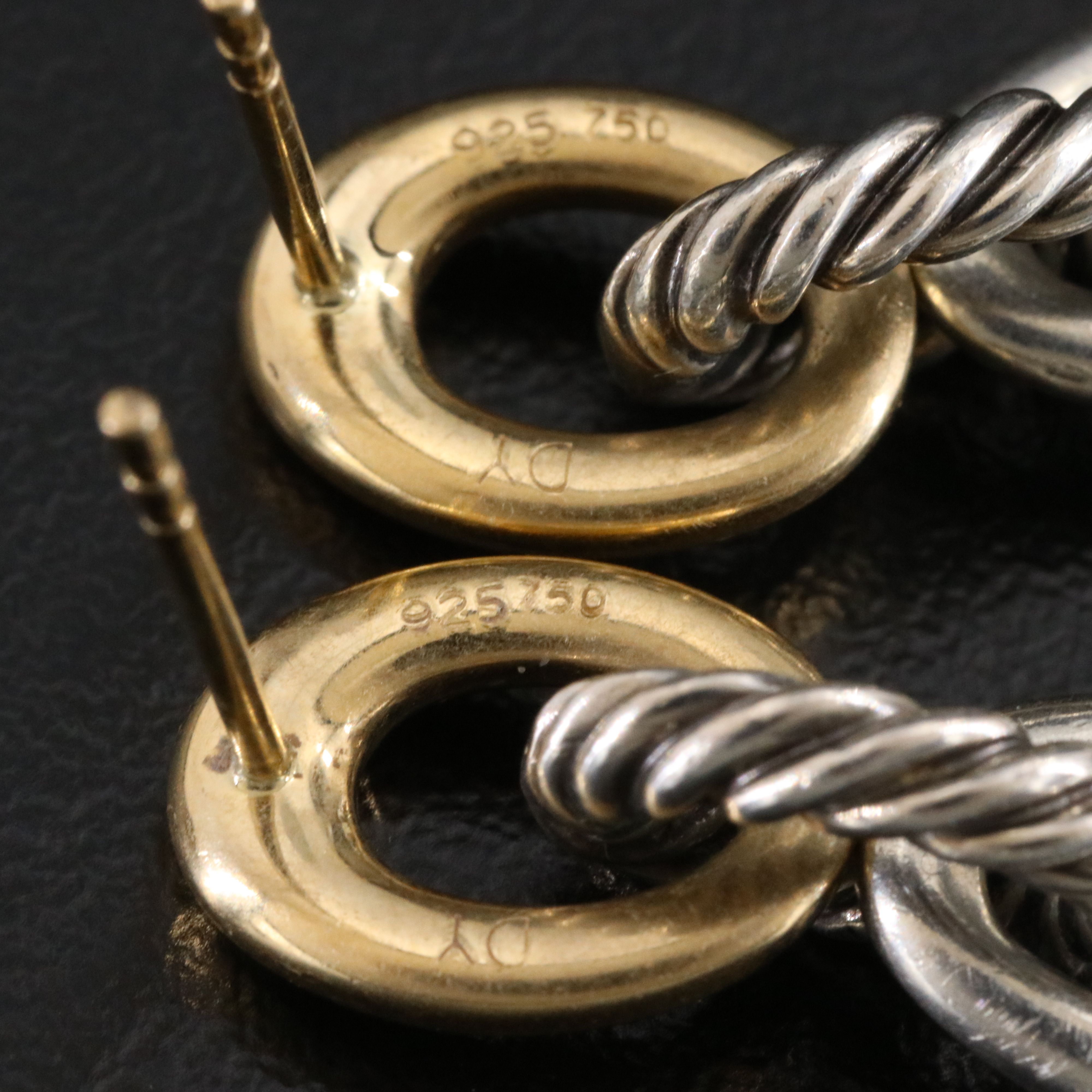 David Yurman Sterling and 18K Oval Ellipse Earrings