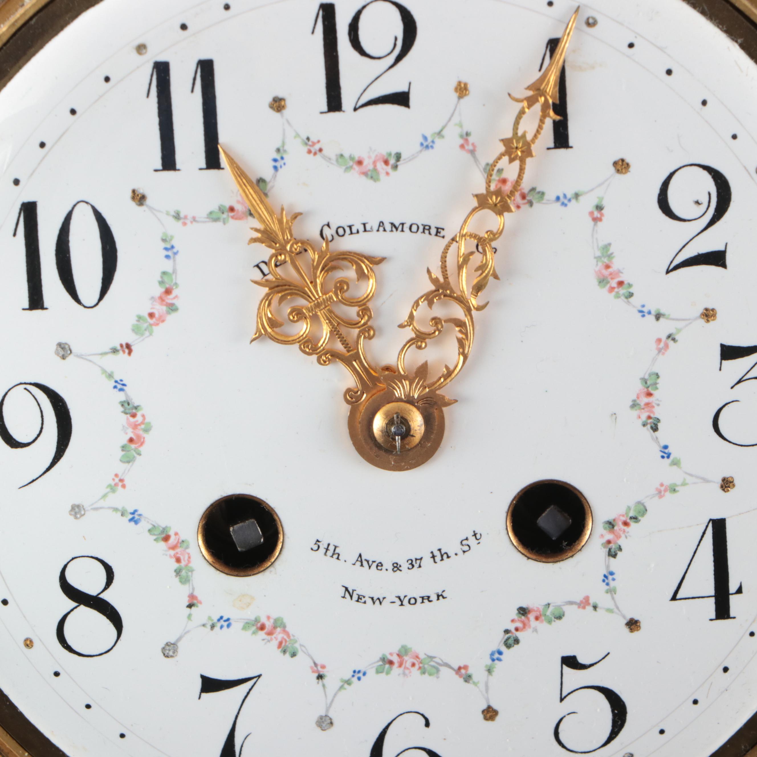 Davis Collamore & Co. Louis XVI Style Gilt Marble Columned Mantel Clock