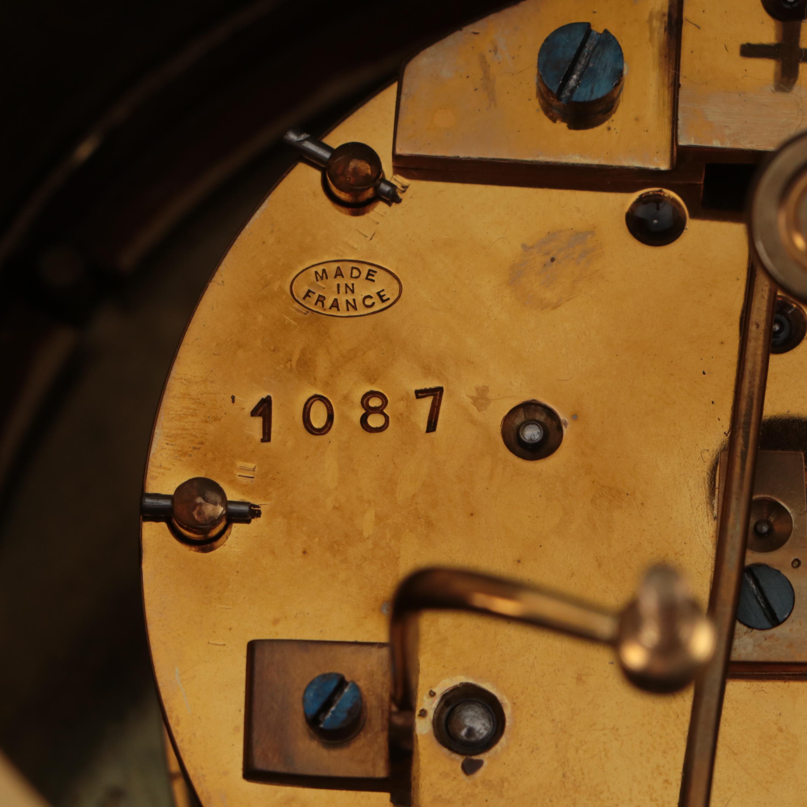 Davis Collamore & Co. Louis XVI Style Gilt Marble Columned Mantel Clock