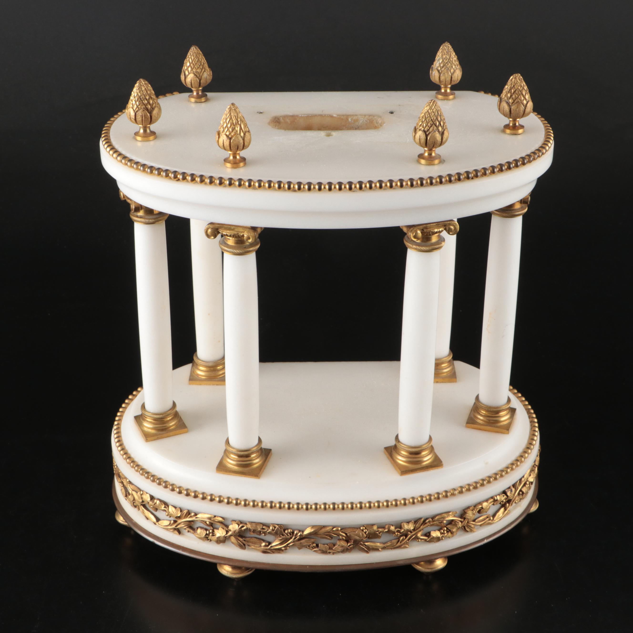 Davis Collamore & Co. Louis XVI Style Gilt Marble Columned Mantel Clock