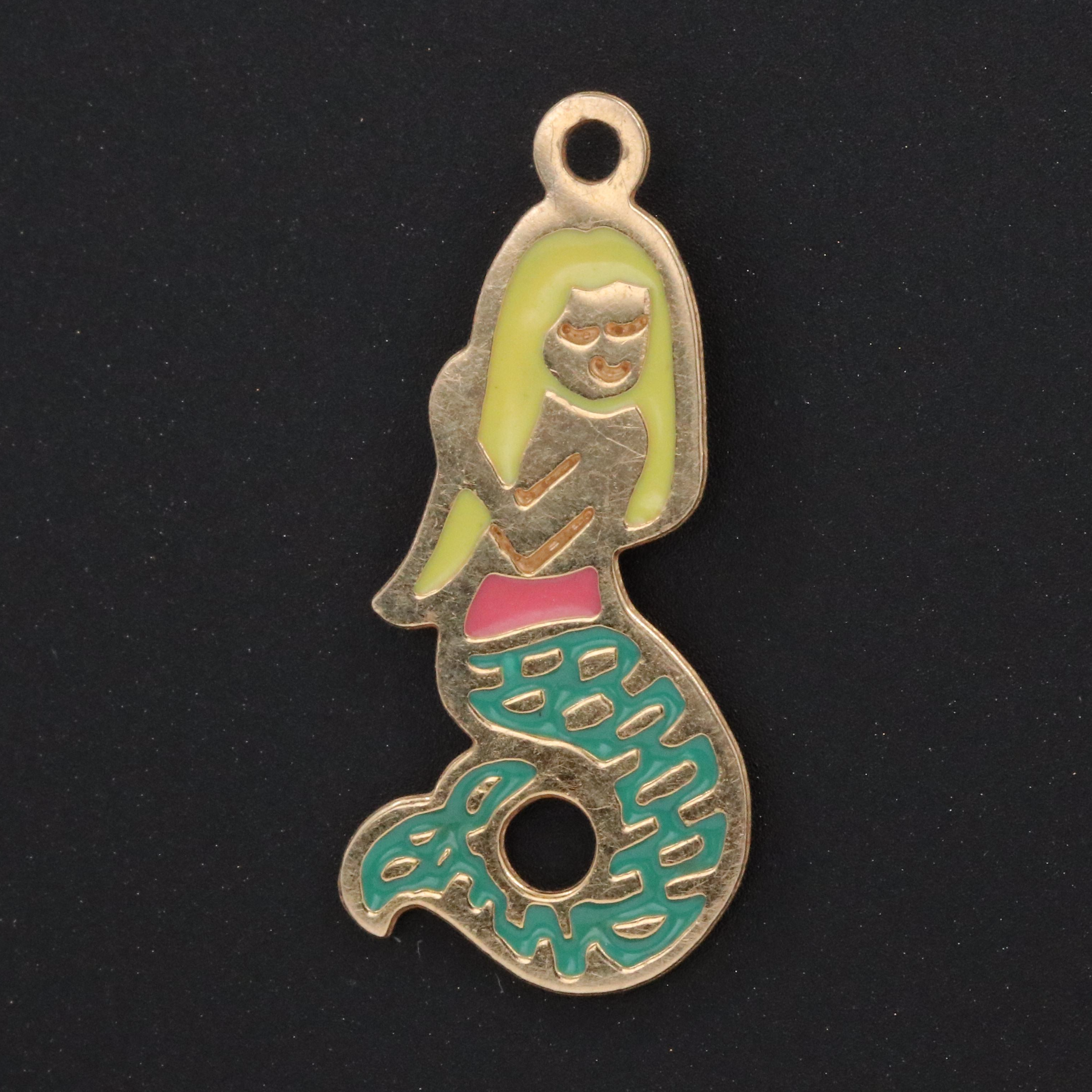 14K Mermaid Charm with Enamel Accents