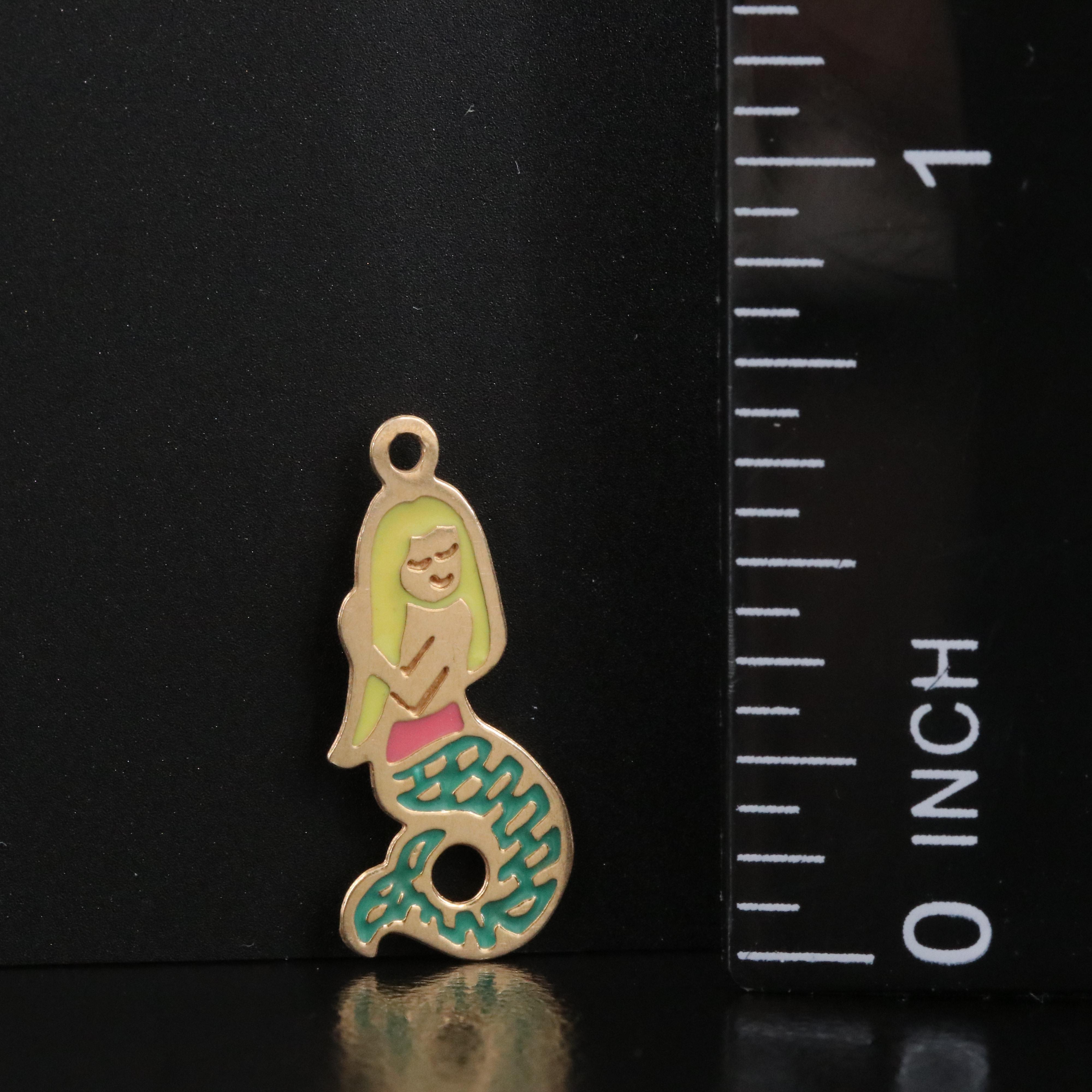 14K Mermaid Charm with Enamel Accents