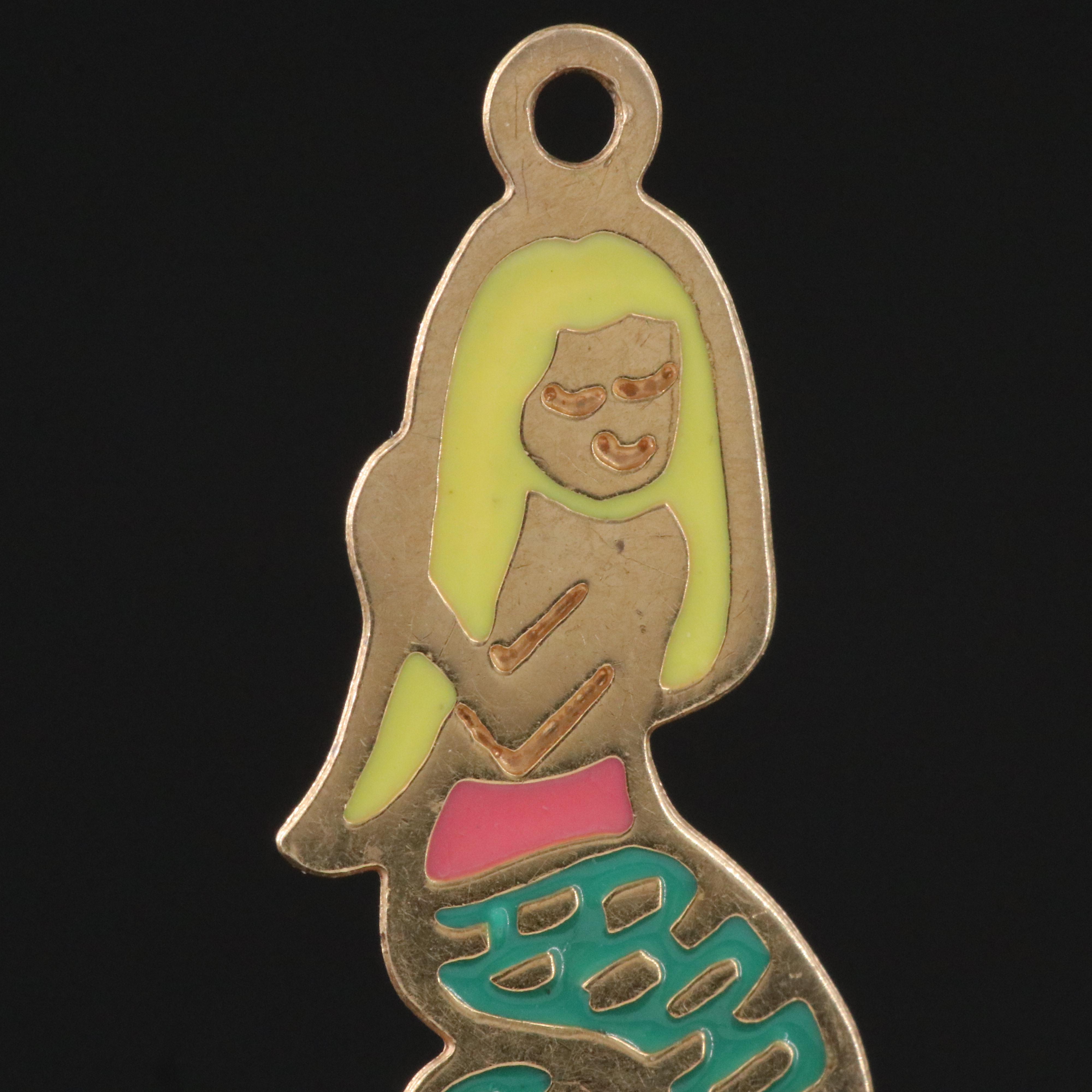 14K Mermaid Charm with Enamel Accents
