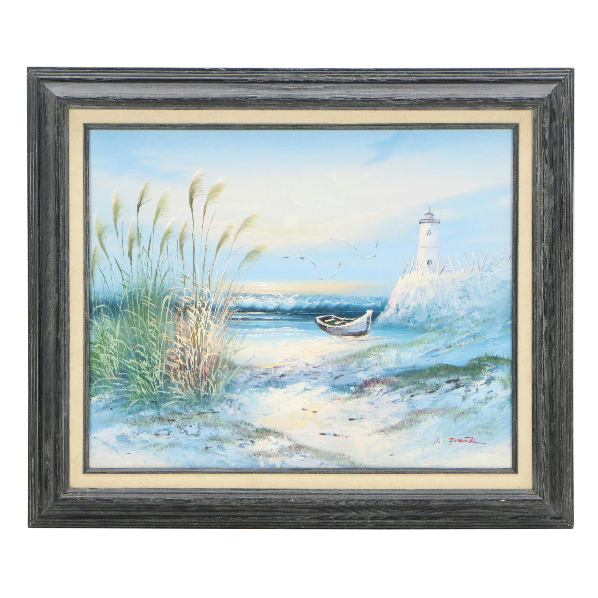 Coastal Landscape Oil Painting, Circa 1970