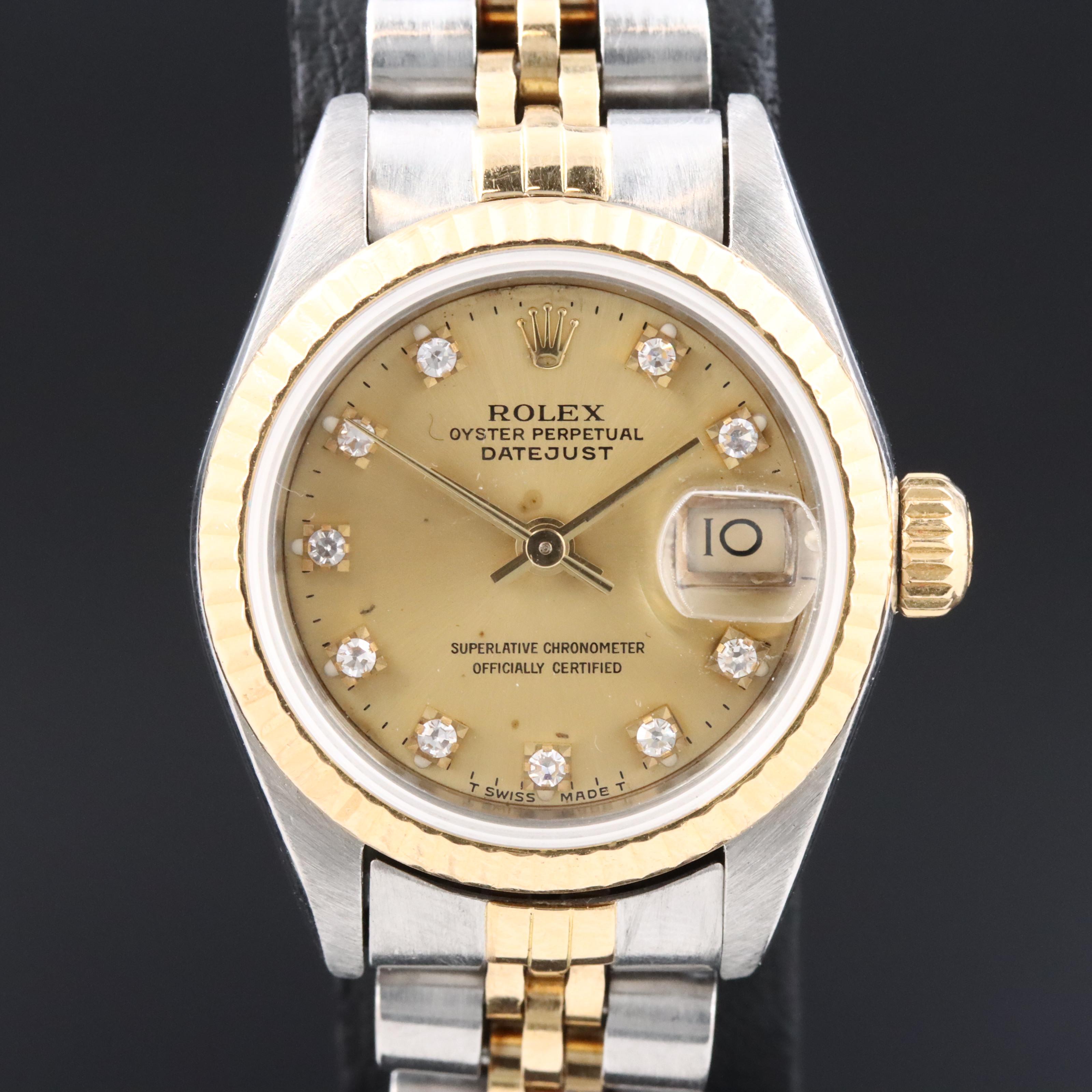 1990 Rolex Custom Diamond Dial Datejust Watch