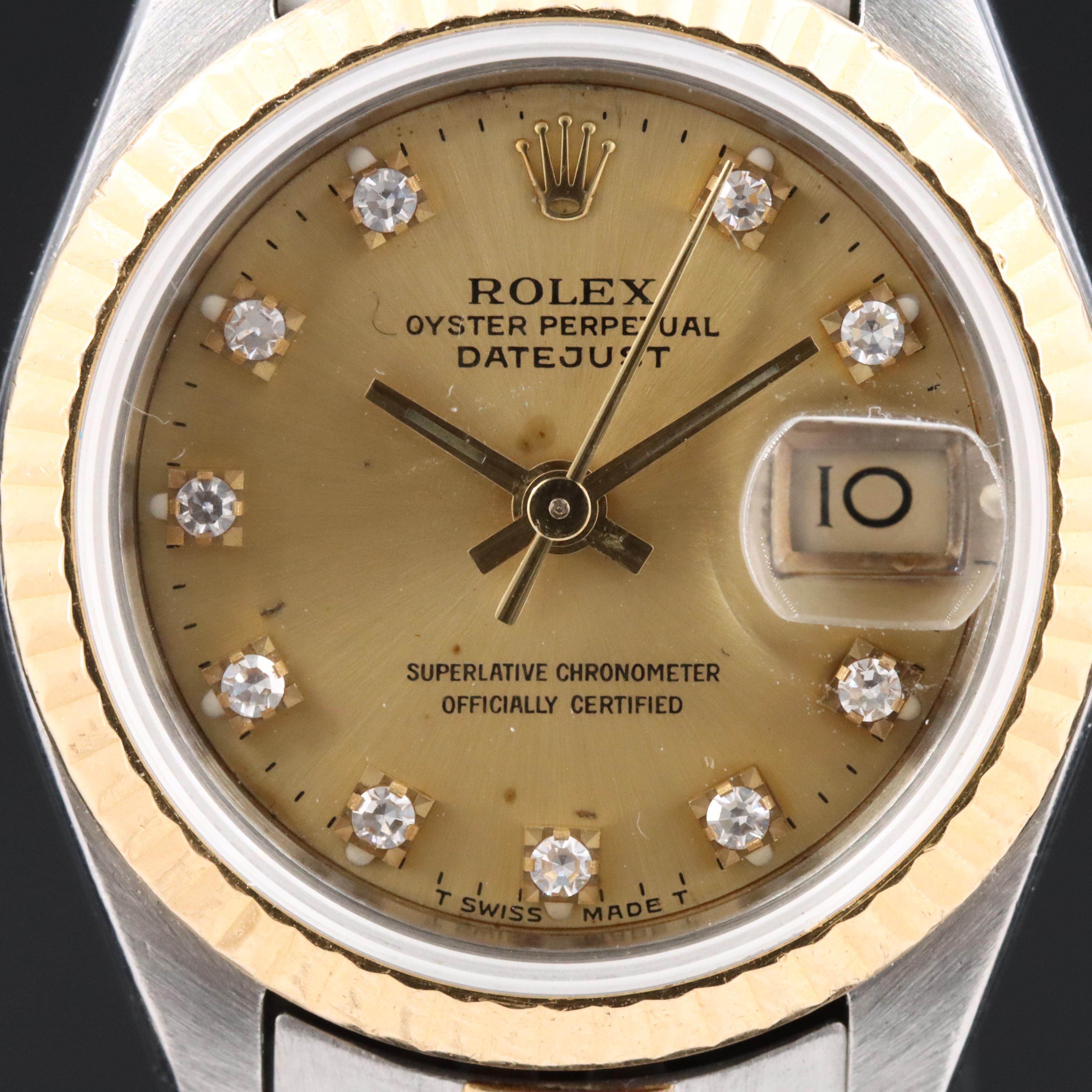 1990 Rolex Custom Diamond Dial Datejust Watch