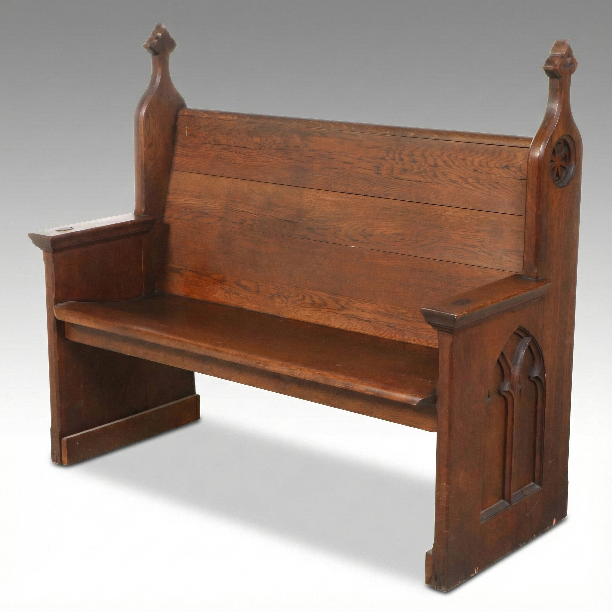 Gothic Revival Style Oak Church Pew, Early 20th Century