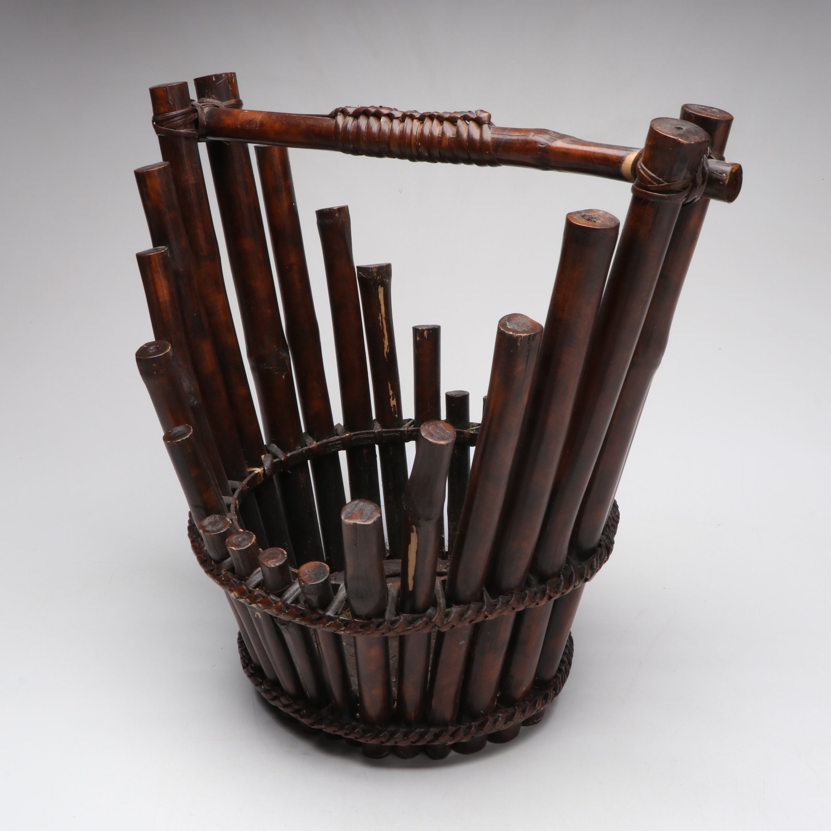 East Asian Style Bamboo Gathering Basket, 20th Century