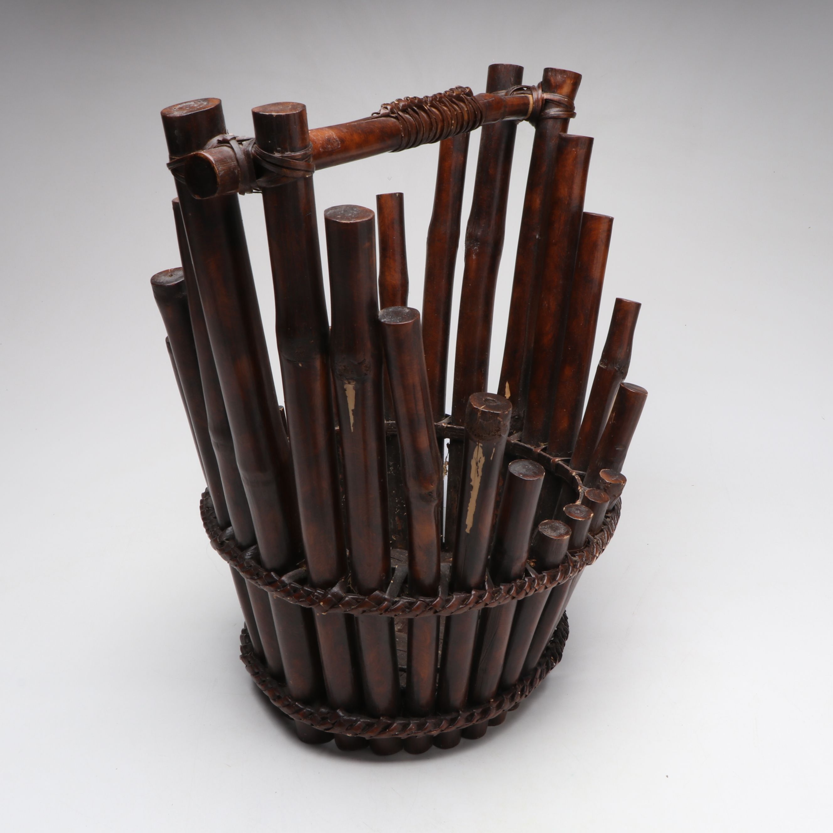 East Asian Style Bamboo Gathering Basket, 20th Century