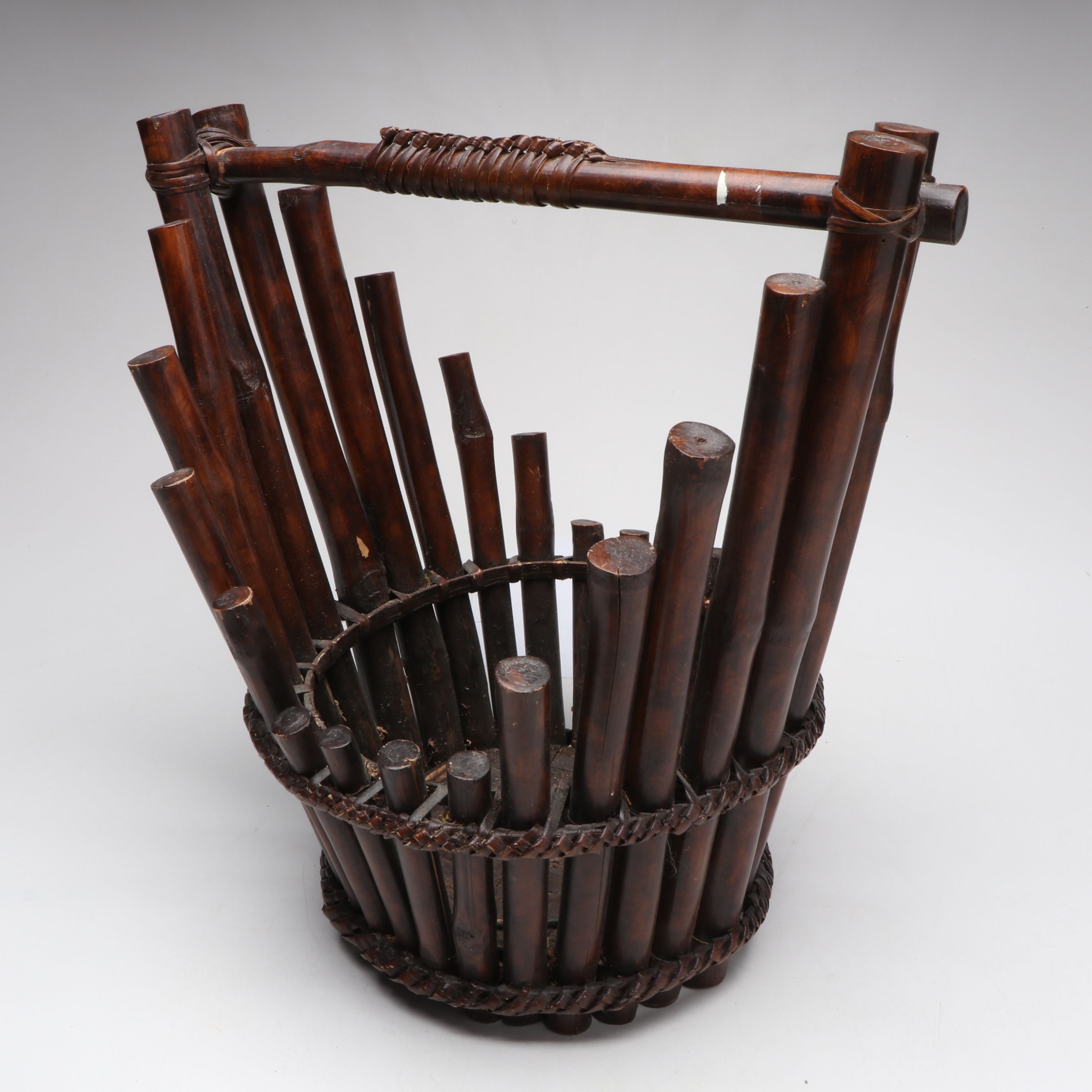 East Asian Style Bamboo Gathering Basket, 20th Century