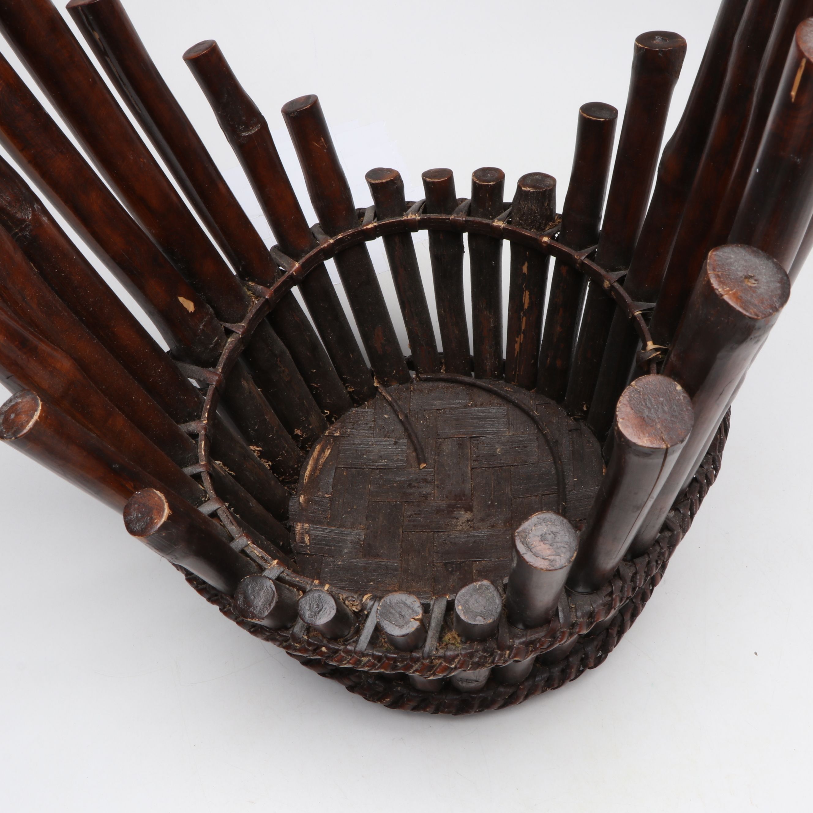 East Asian Style Bamboo Gathering Basket, 20th Century