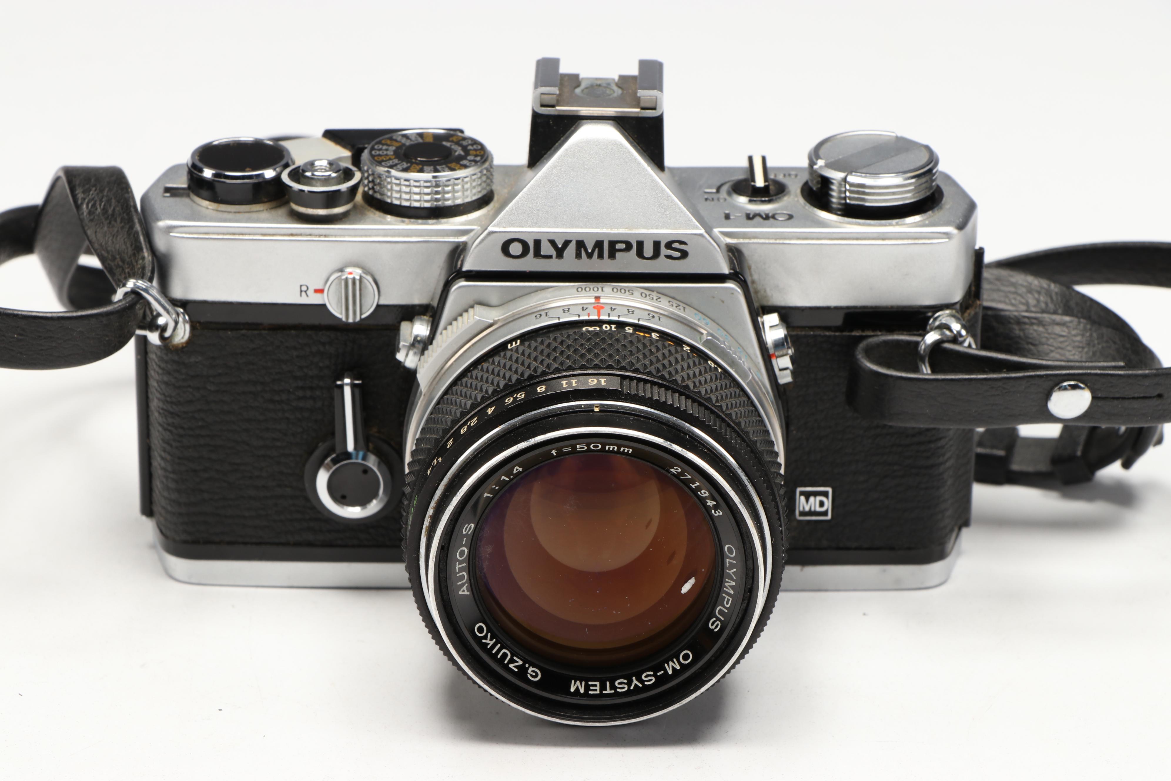 Olympus OM-1 and Zorki 4K 35mm SLR Cameras, Mid to Late 20th Century