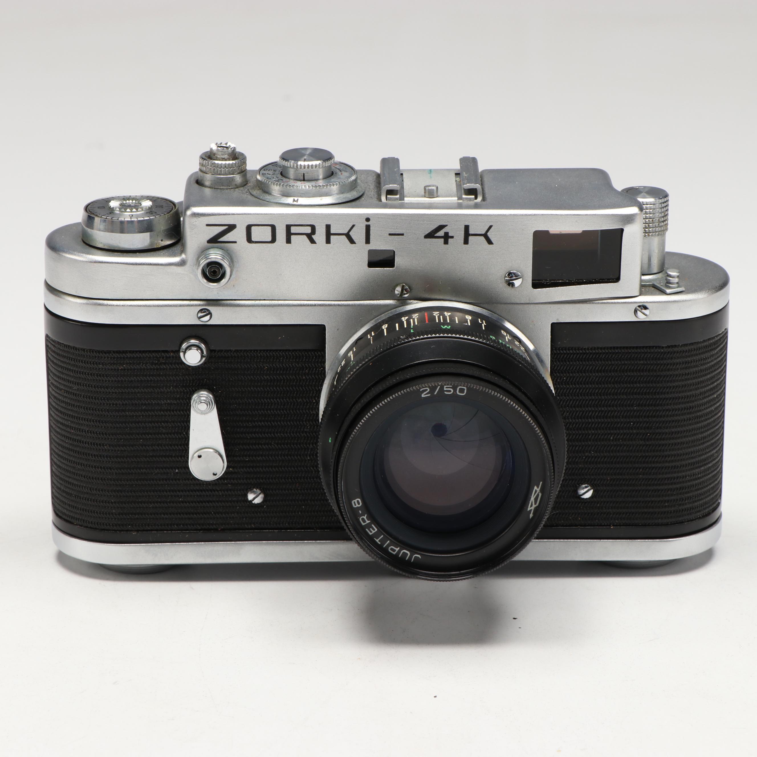 Olympus OM-1 and Zorki 4K 35mm SLR Cameras, Mid to Late 20th Century