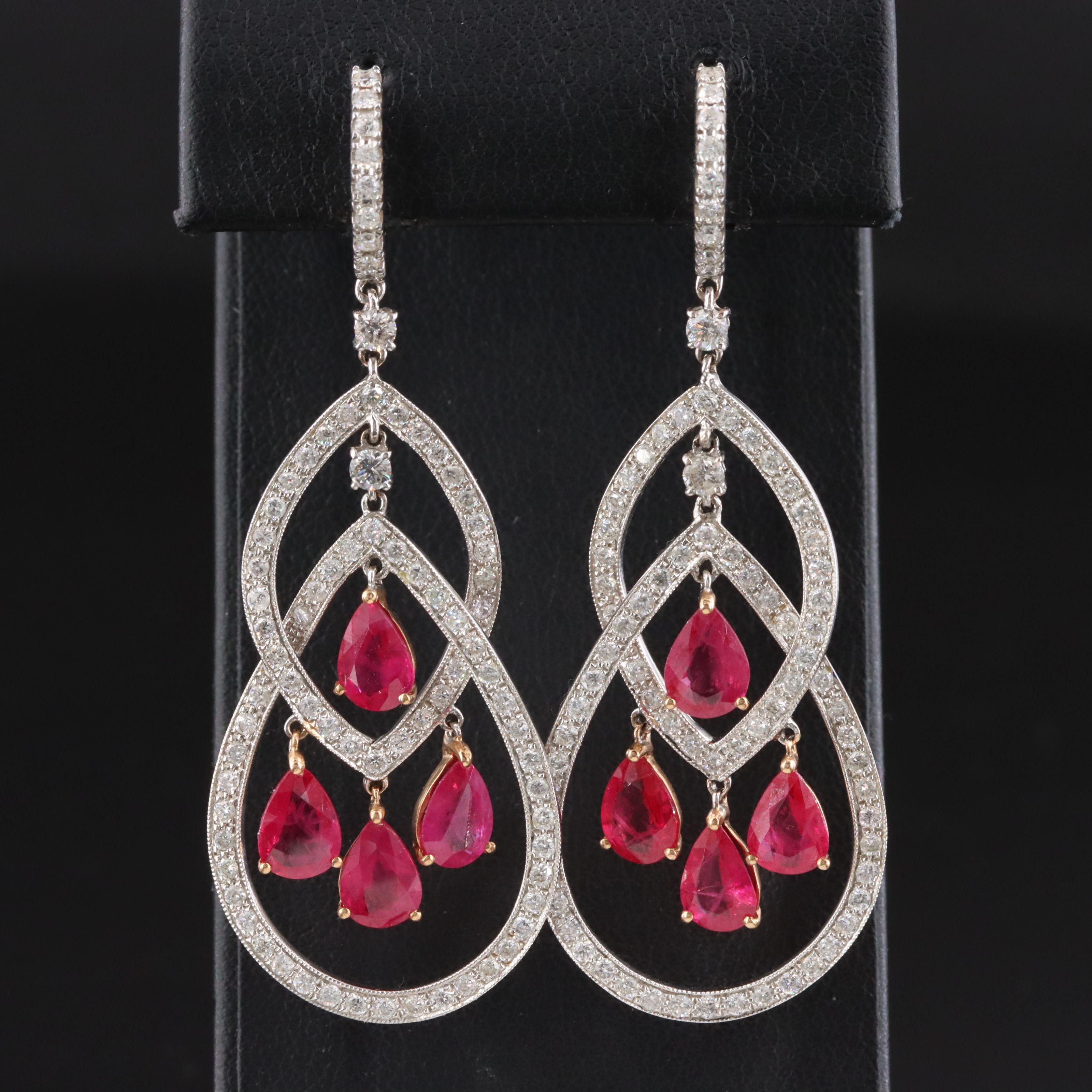 18K 2.20 CTW Diamond and Ruby Girandole Chandelier Earrings