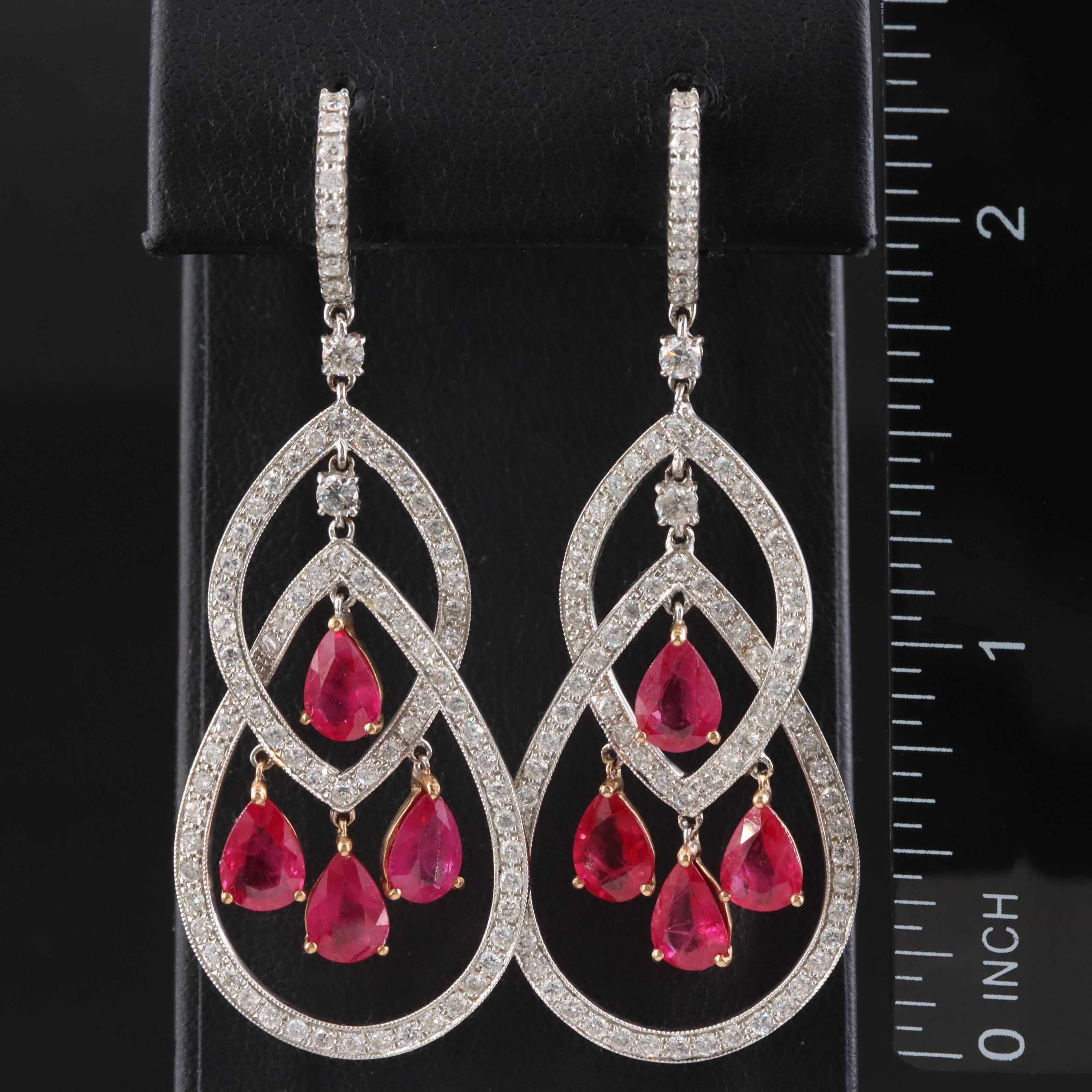 18K 2.20 CTW Diamond and Ruby Girandole Chandelier Earrings