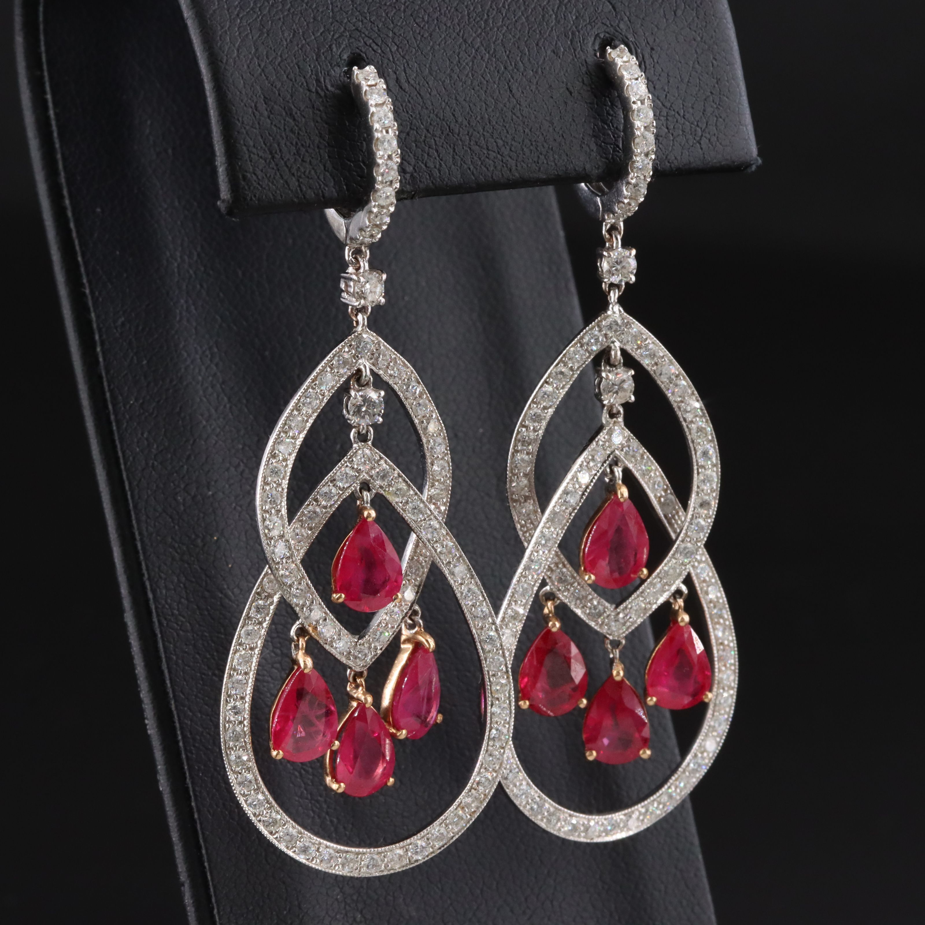 18K 2.20 CTW Diamond and Ruby Girandole Chandelier Earrings