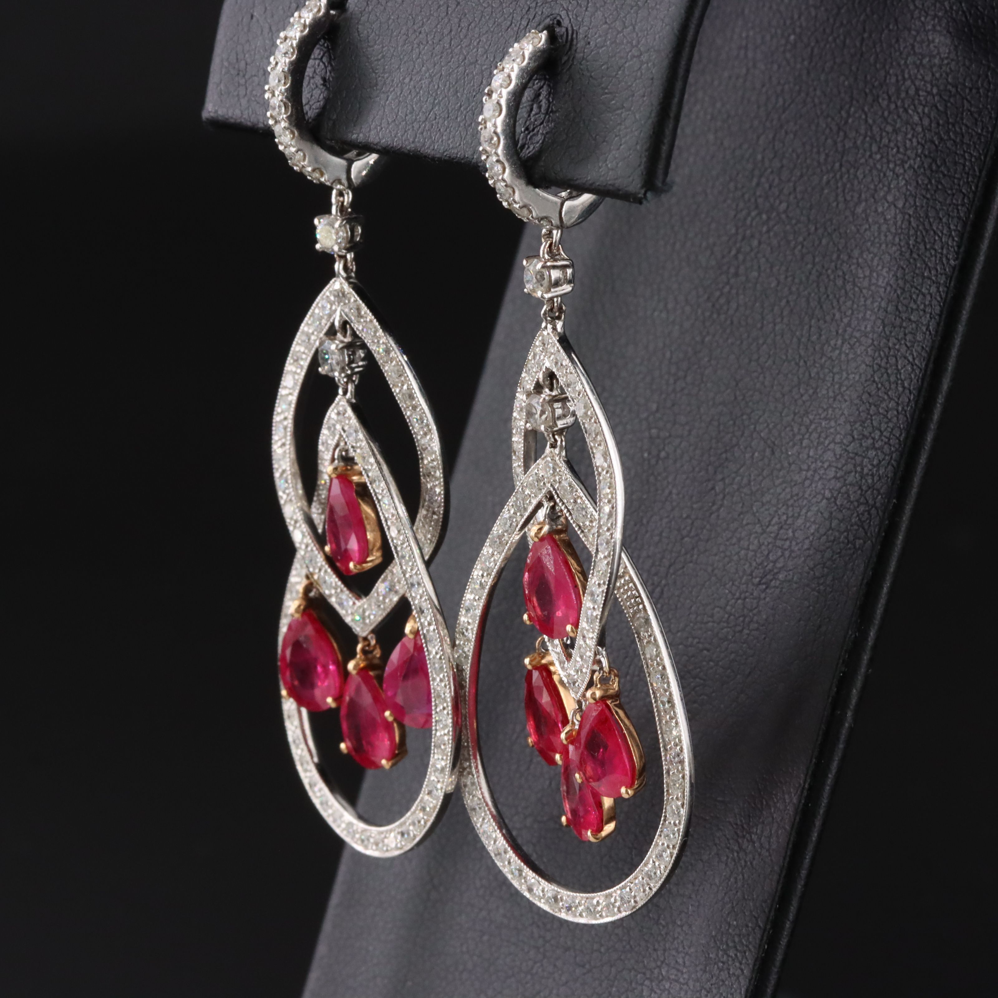18K 2.20 CTW Diamond and Ruby Girandole Chandelier Earrings