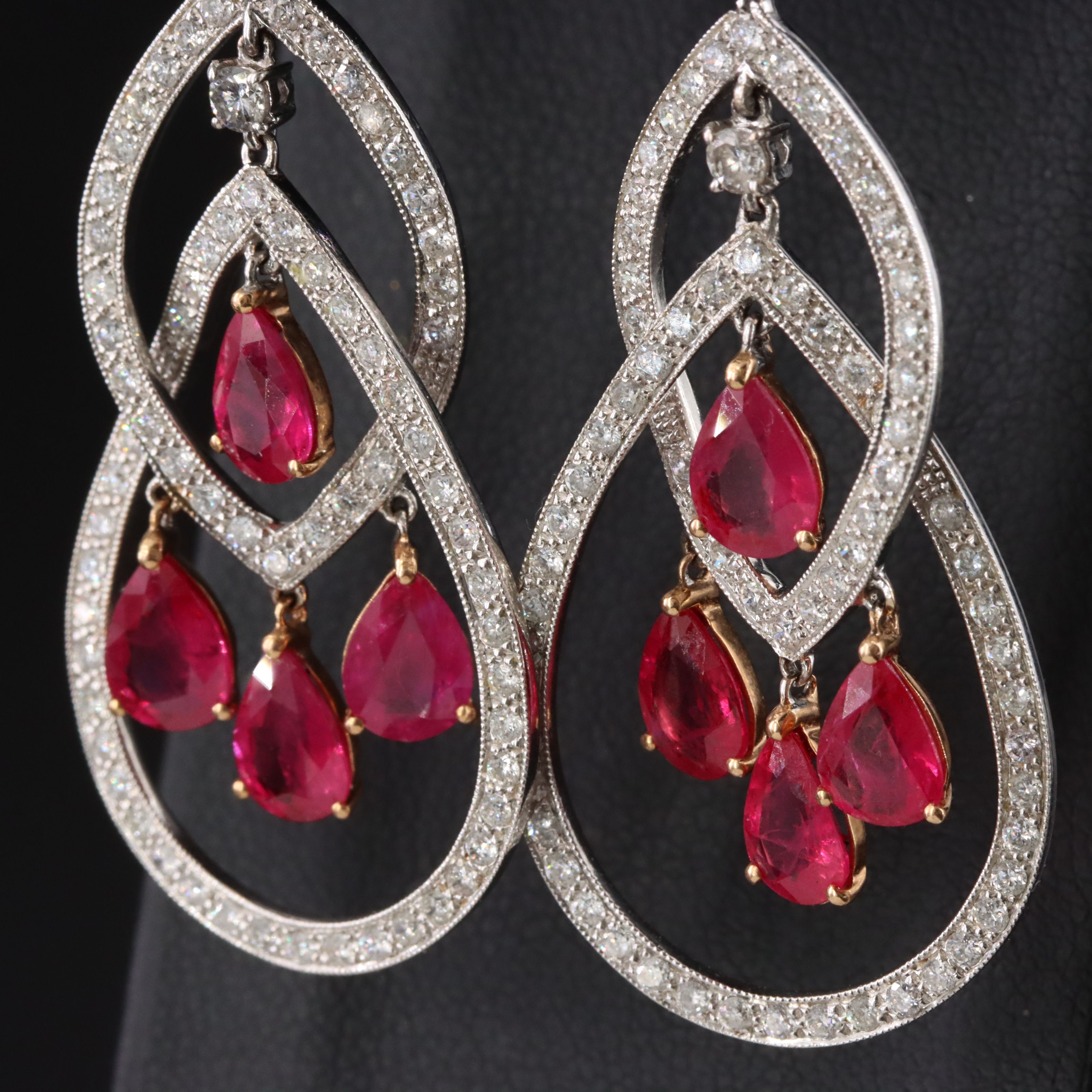 18K 2.20 CTW Diamond and Ruby Girandole Chandelier Earrings