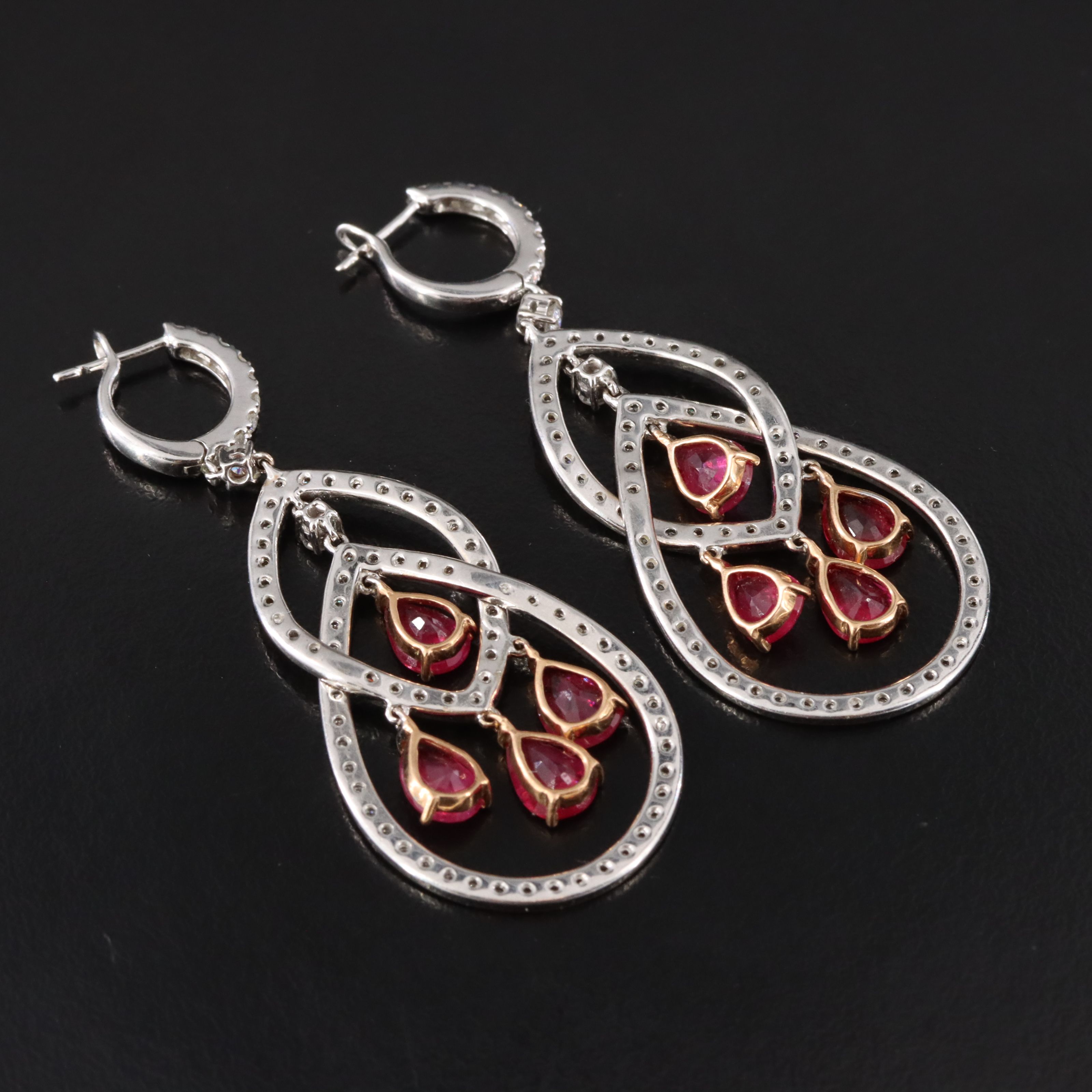 18K 2.20 CTW Diamond and Ruby Girandole Chandelier Earrings
