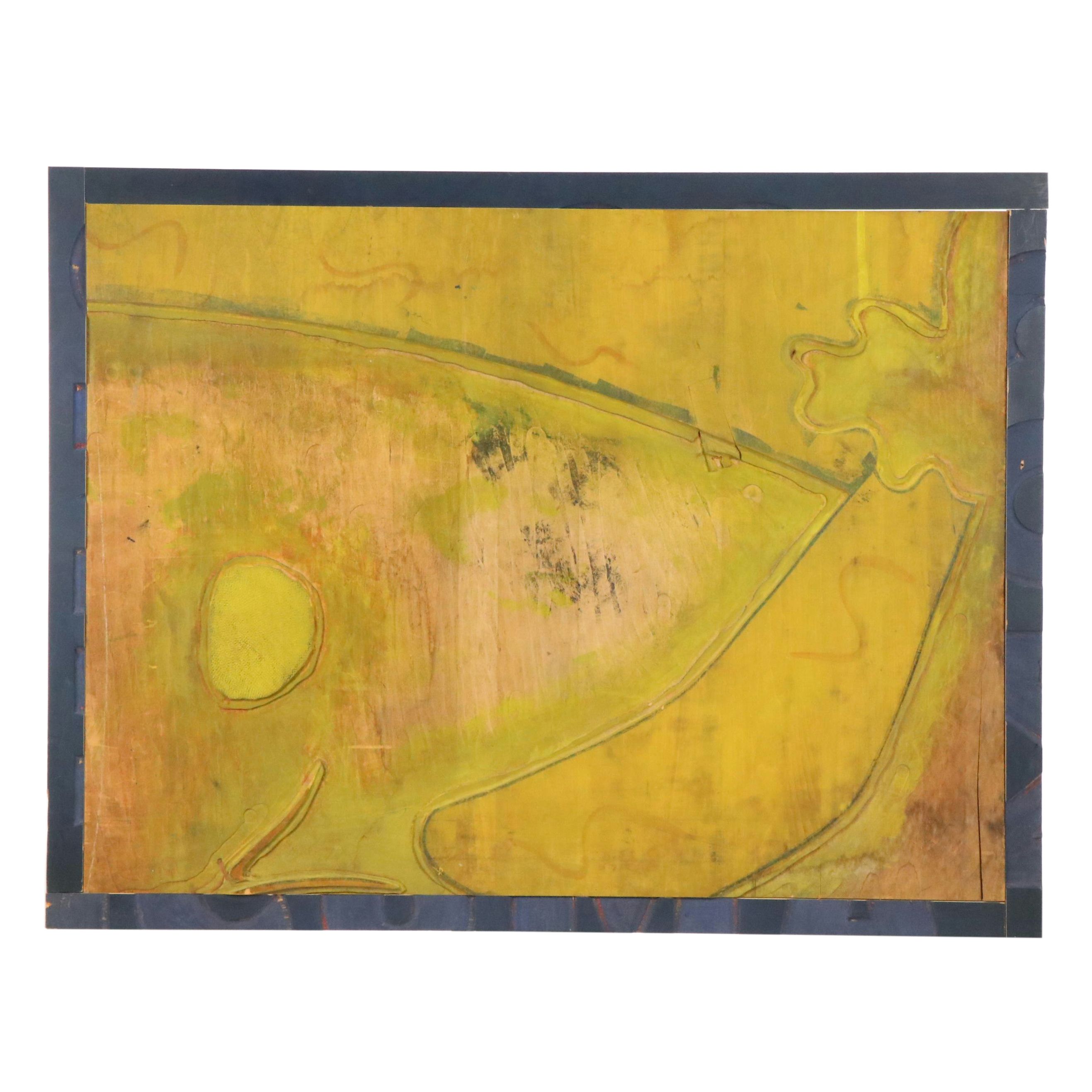 Landscape Carved Wood Print Plate, Mid-20th Century