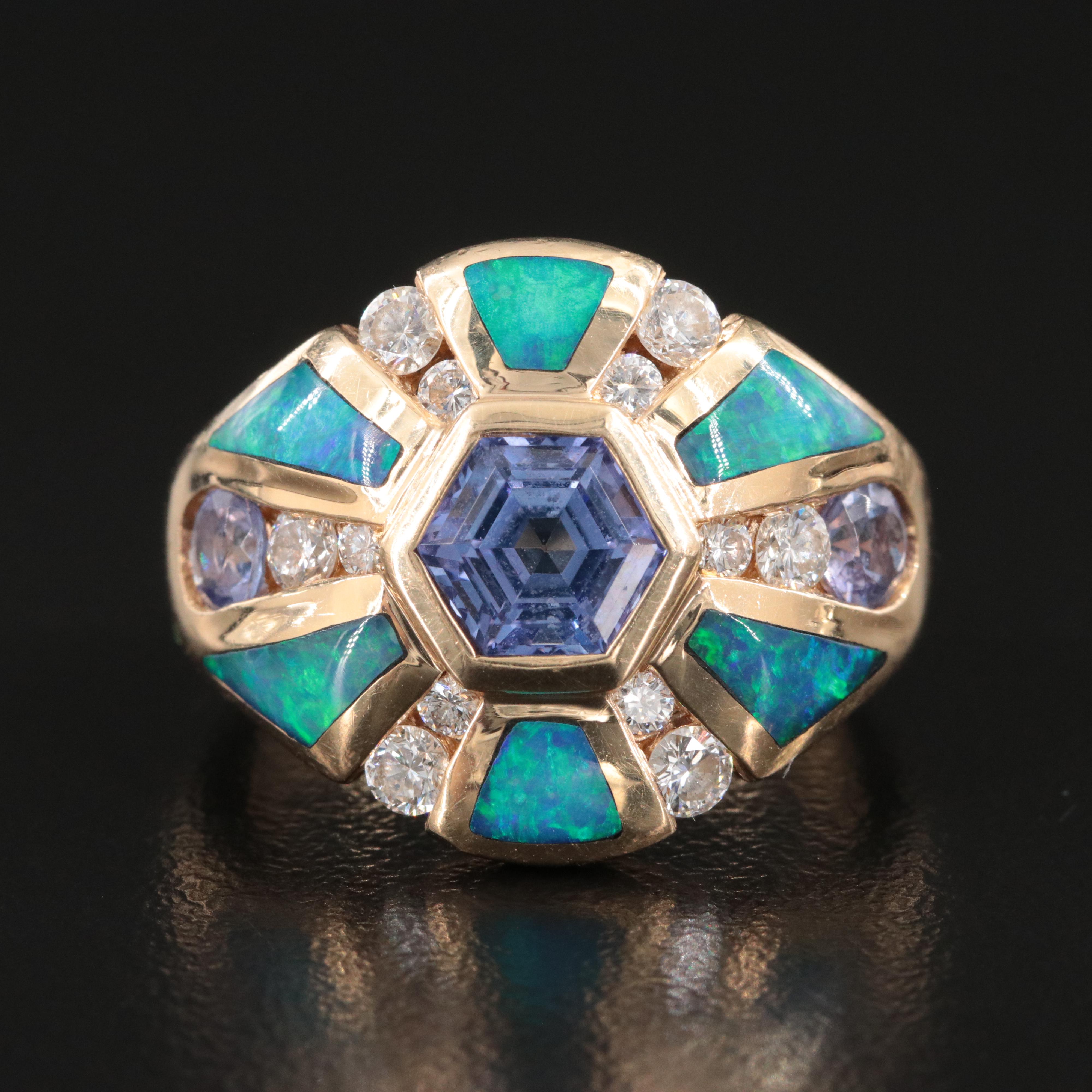 Kabana 14K Tanzanite, Diamond and Opal Doublet Ring