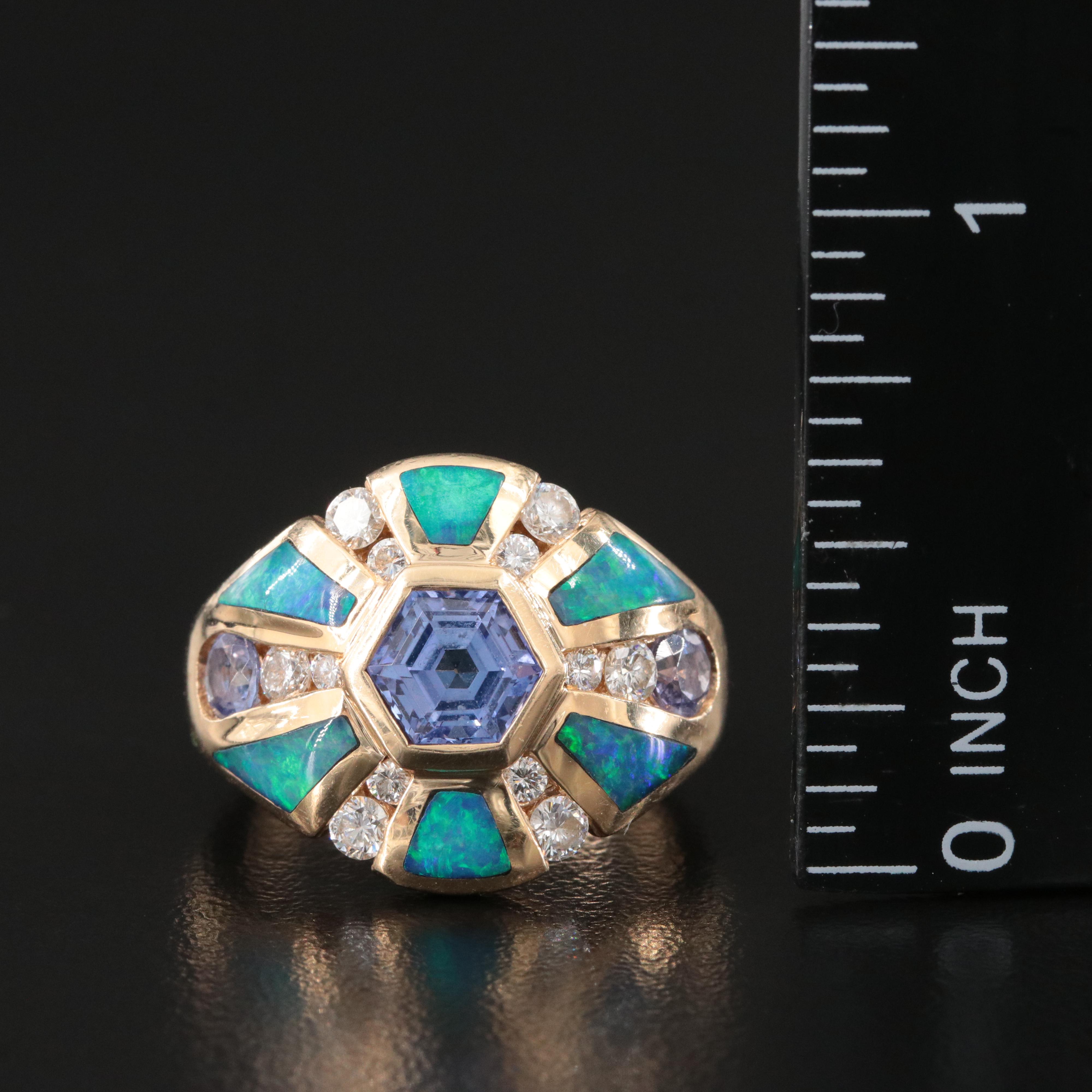 Kabana 14K Tanzanite, Diamond and Opal Doublet Ring