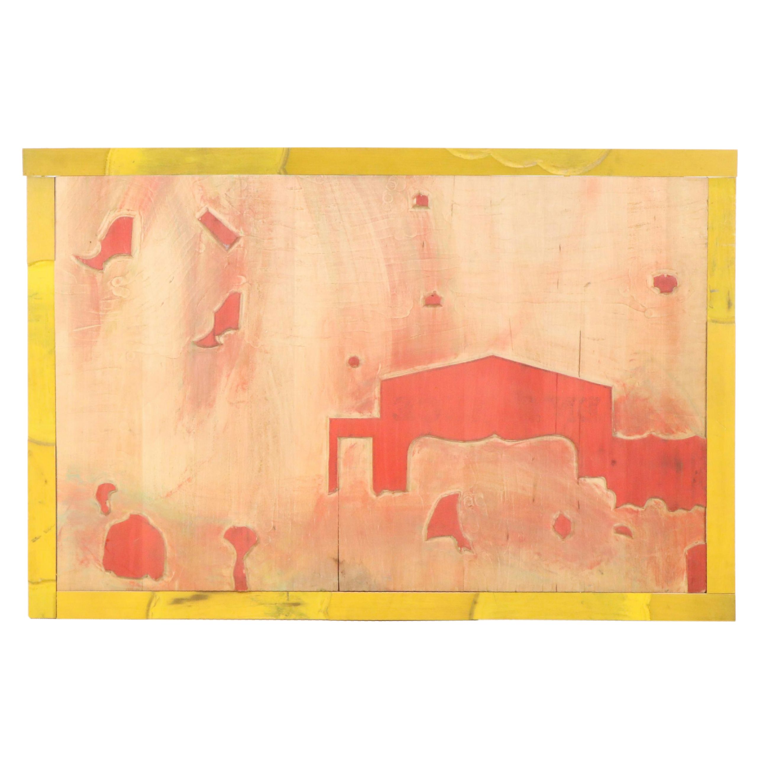 Landscape Carved Wood Print Plate, Mid-20th Century