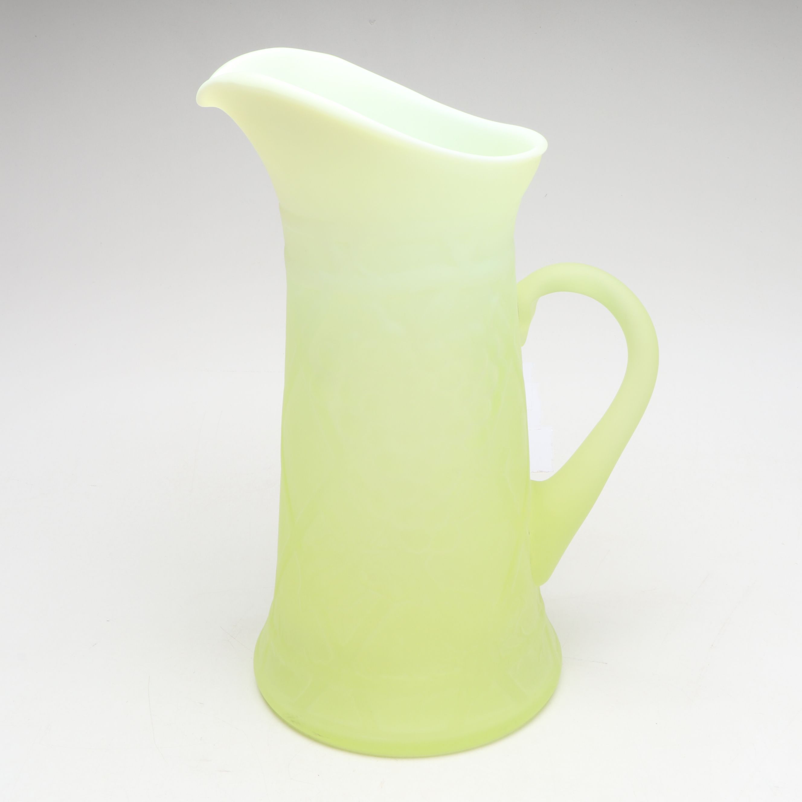 Gibson Embossed Grape Clusters Satin Uranium Glass Pitcher and Tumblers