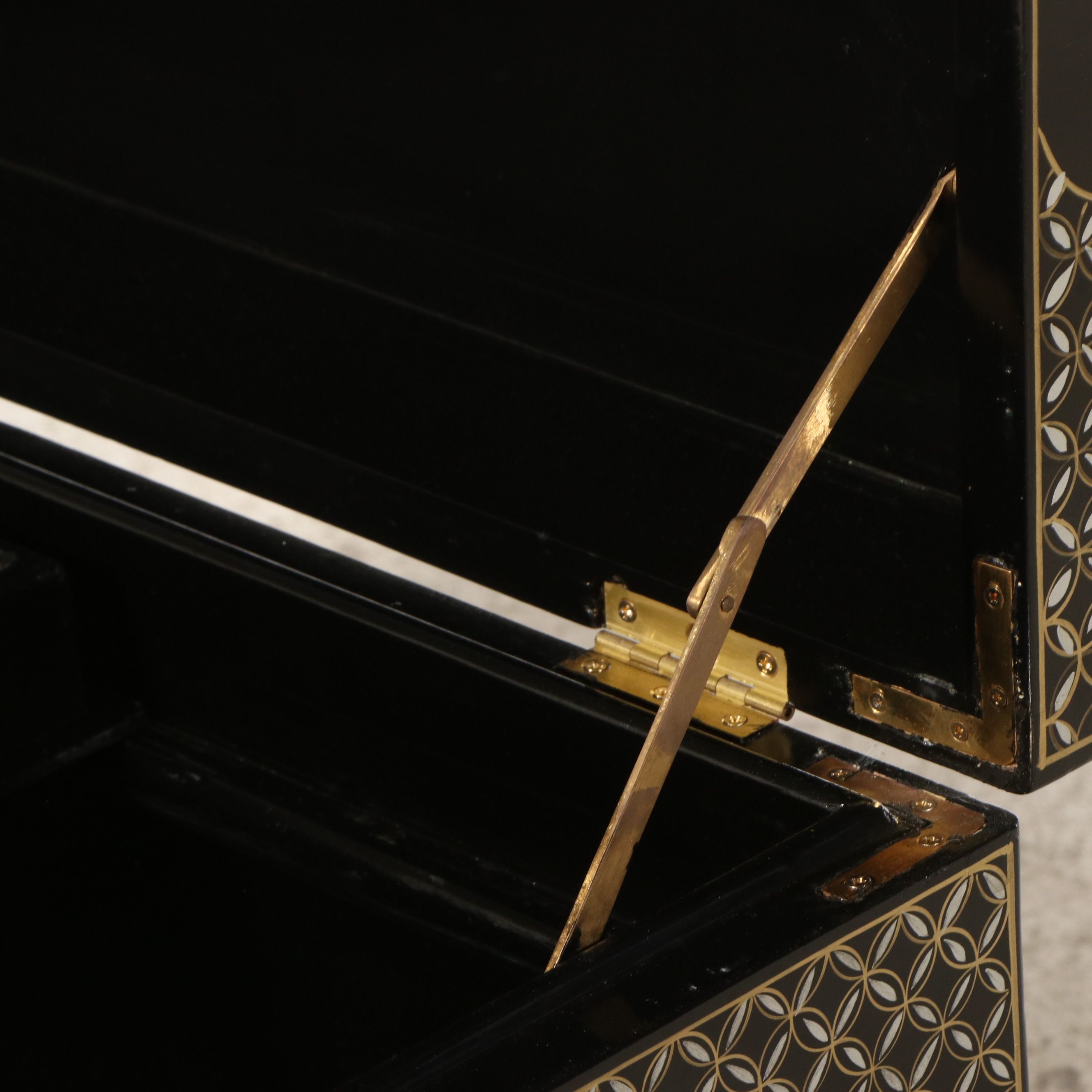 Chinese Lacquered Wood Trunk with Raised Decorations