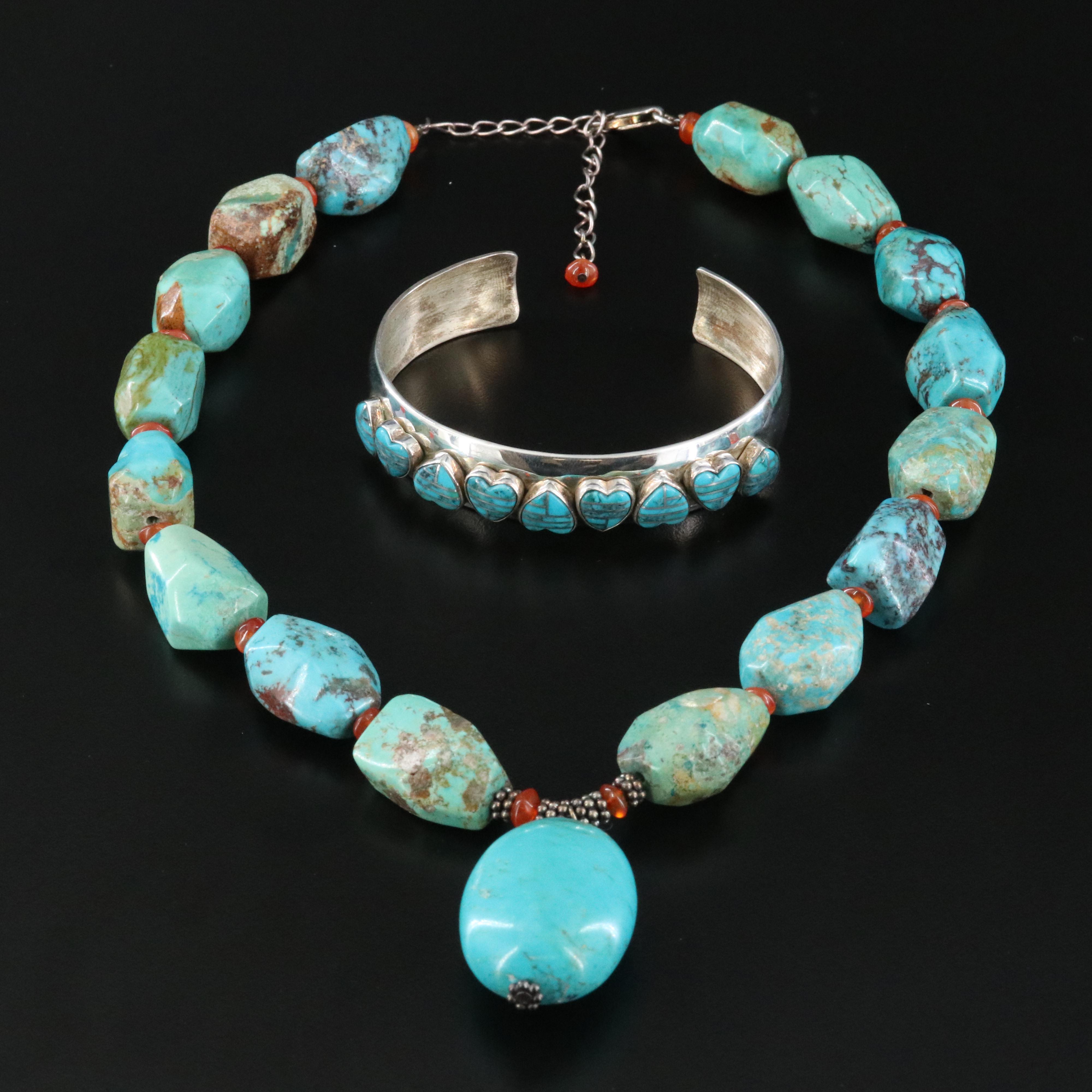 Sterling Turquoise Necklace and Desert Rose Trading Cuff Bracelet