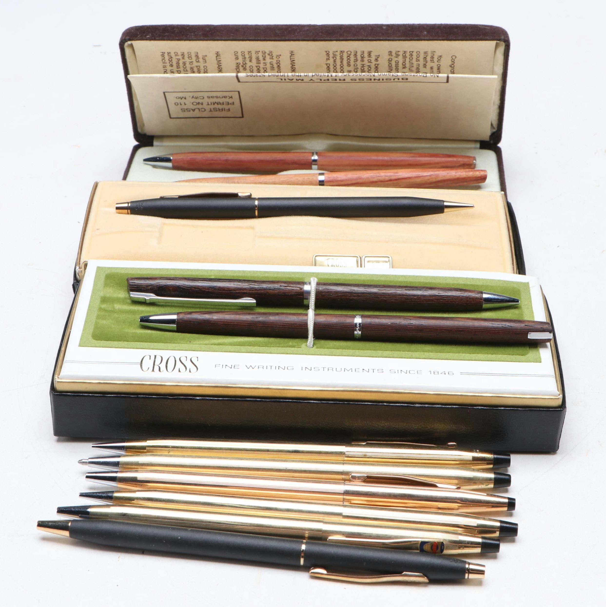 Cross and Century 12K Gold Filled Pens, Wood Grain and Other Pens and Pencils