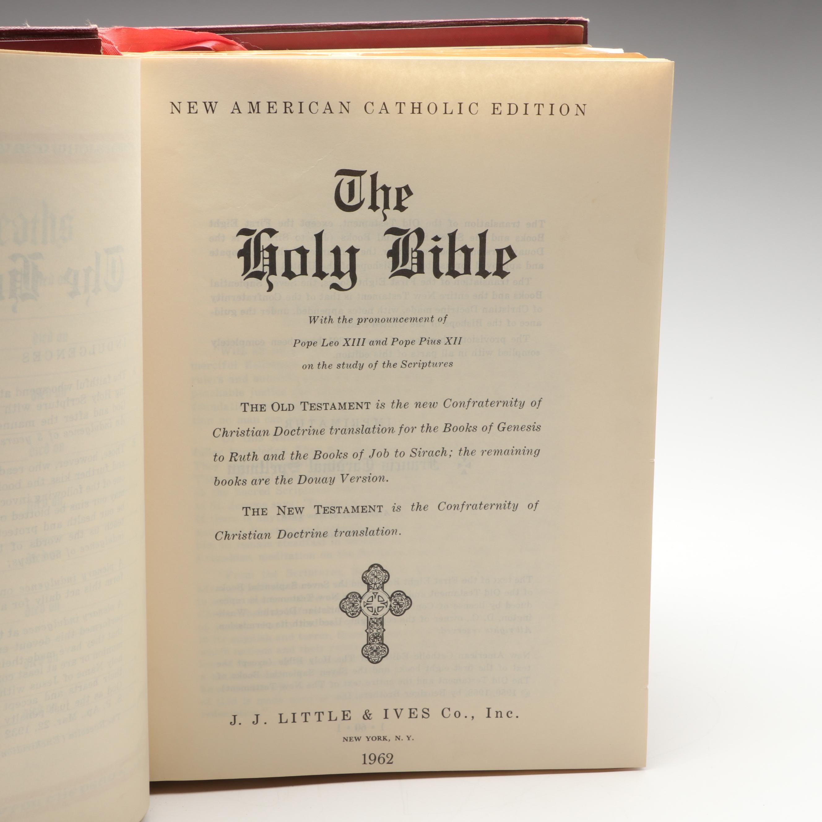 "New American Catholic Edition Holy Bible" Published by J. J. Little & Ives Co.