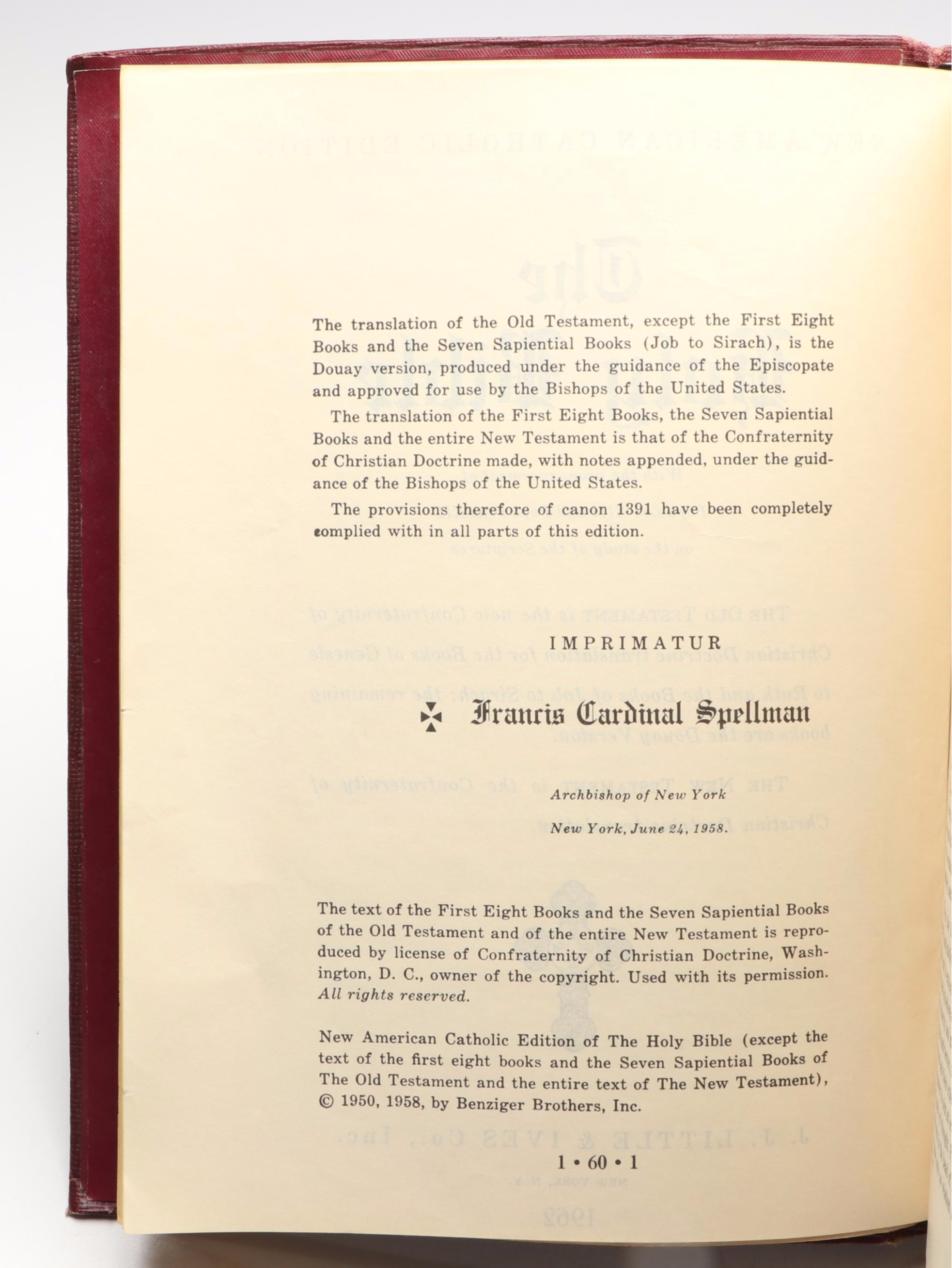 "New American Catholic Edition Holy Bible" Published by J. J. Little & Ives Co.