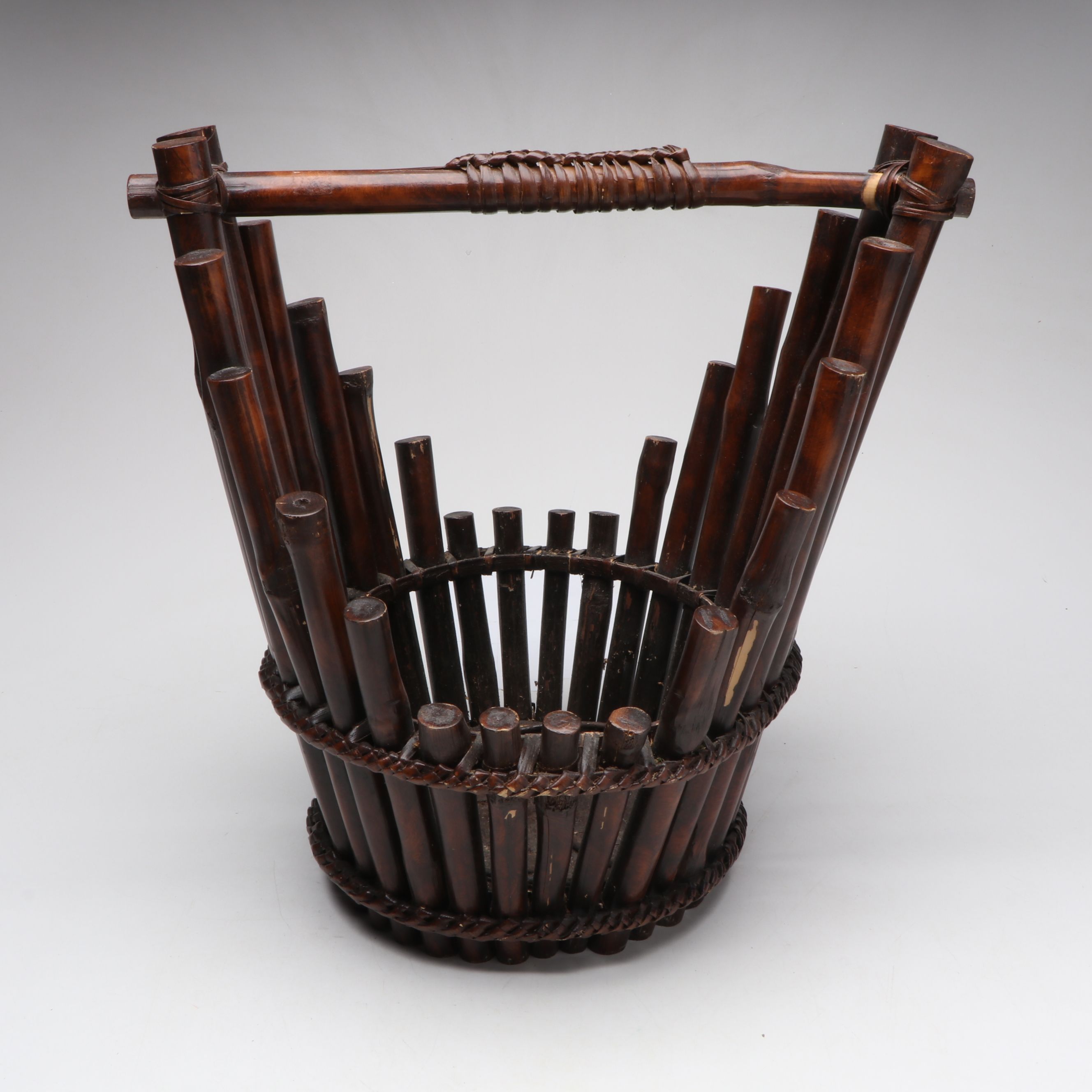 East Asian Style Bamboo Gathering Basket, 20th Century