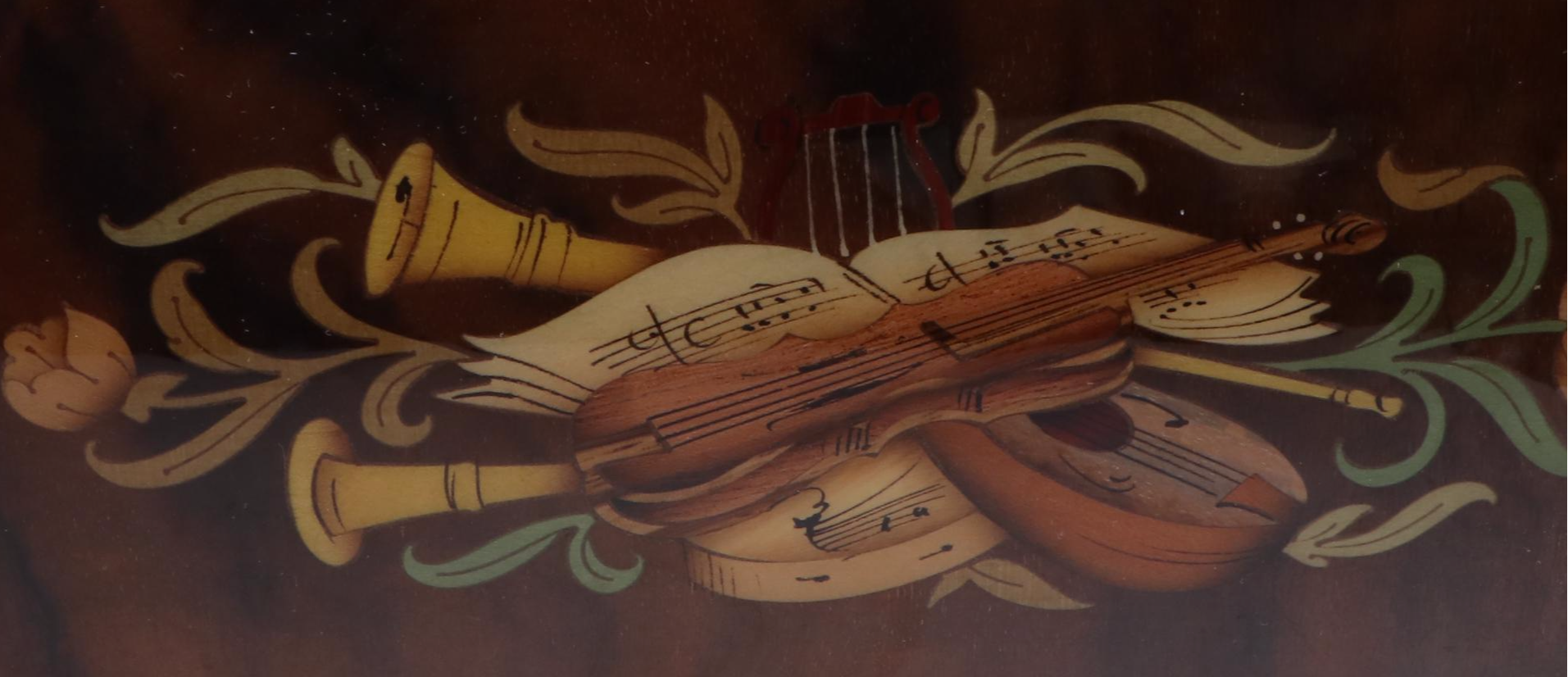 Italian "Edelweiss" Inlaid Wooden Music Box, Late 20th Century