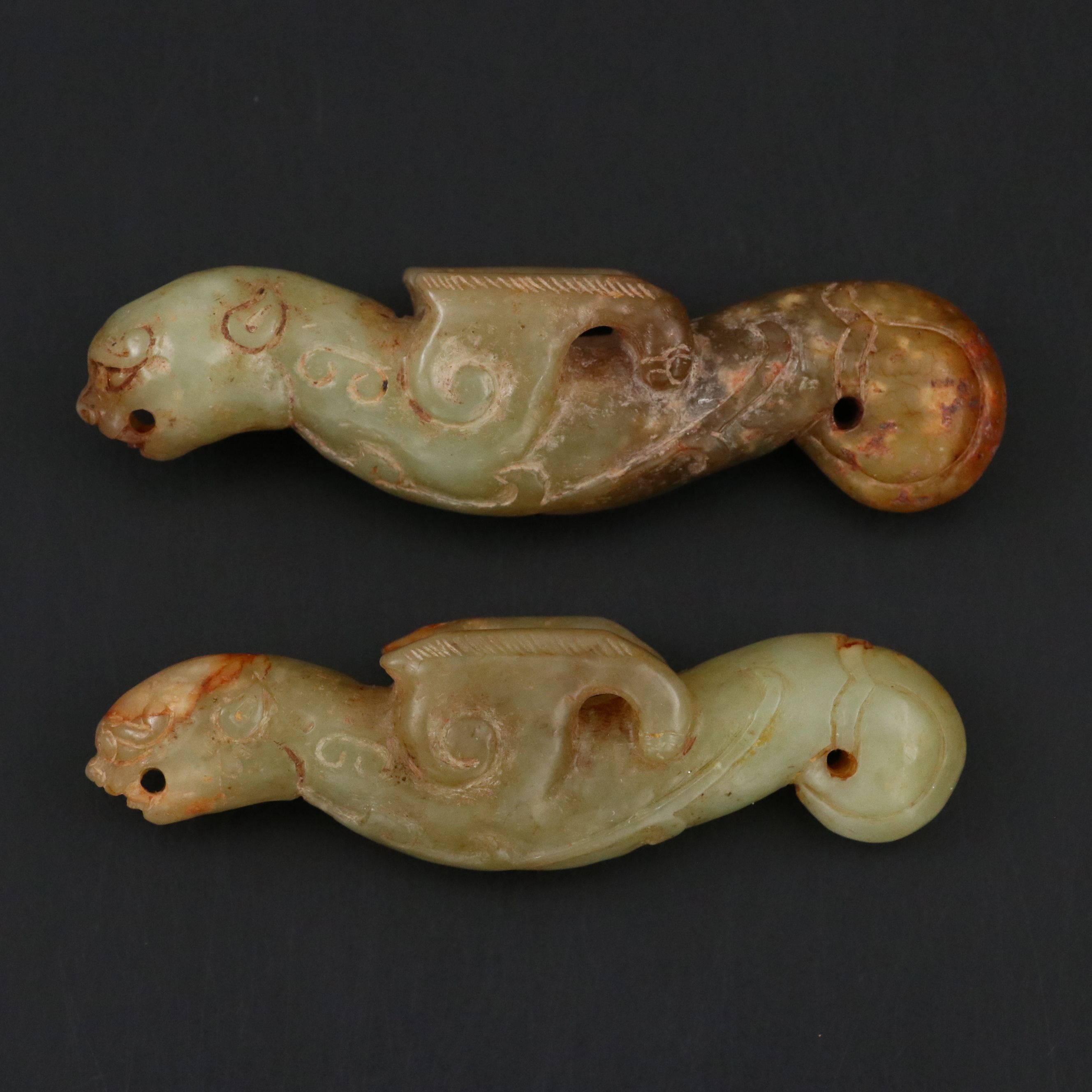 Archaic Chinese Carved Jade Zhulong Dragons