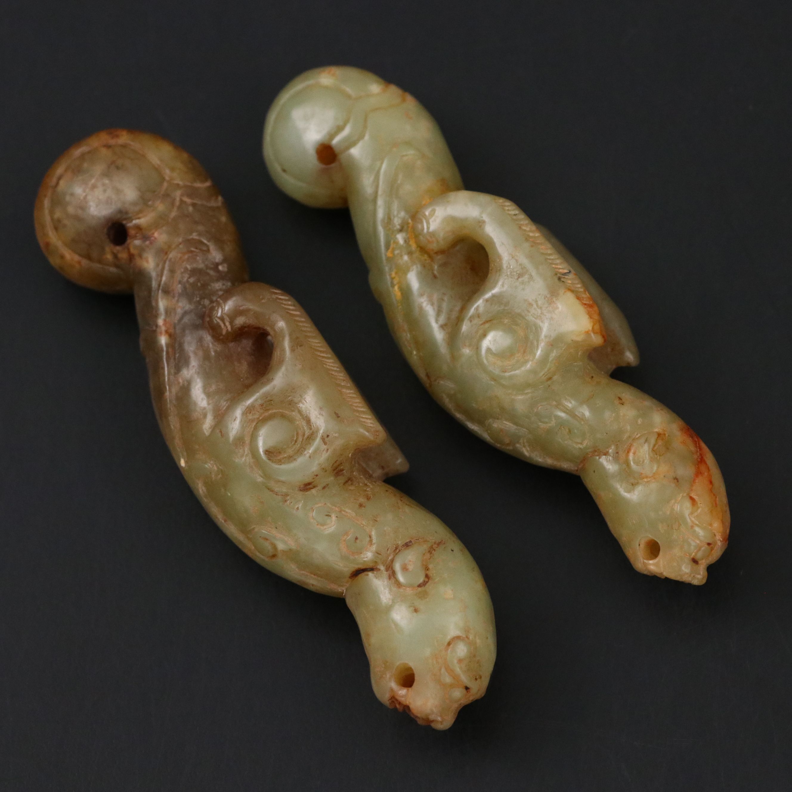 Archaic Chinese Carved Jade Zhulong Dragons